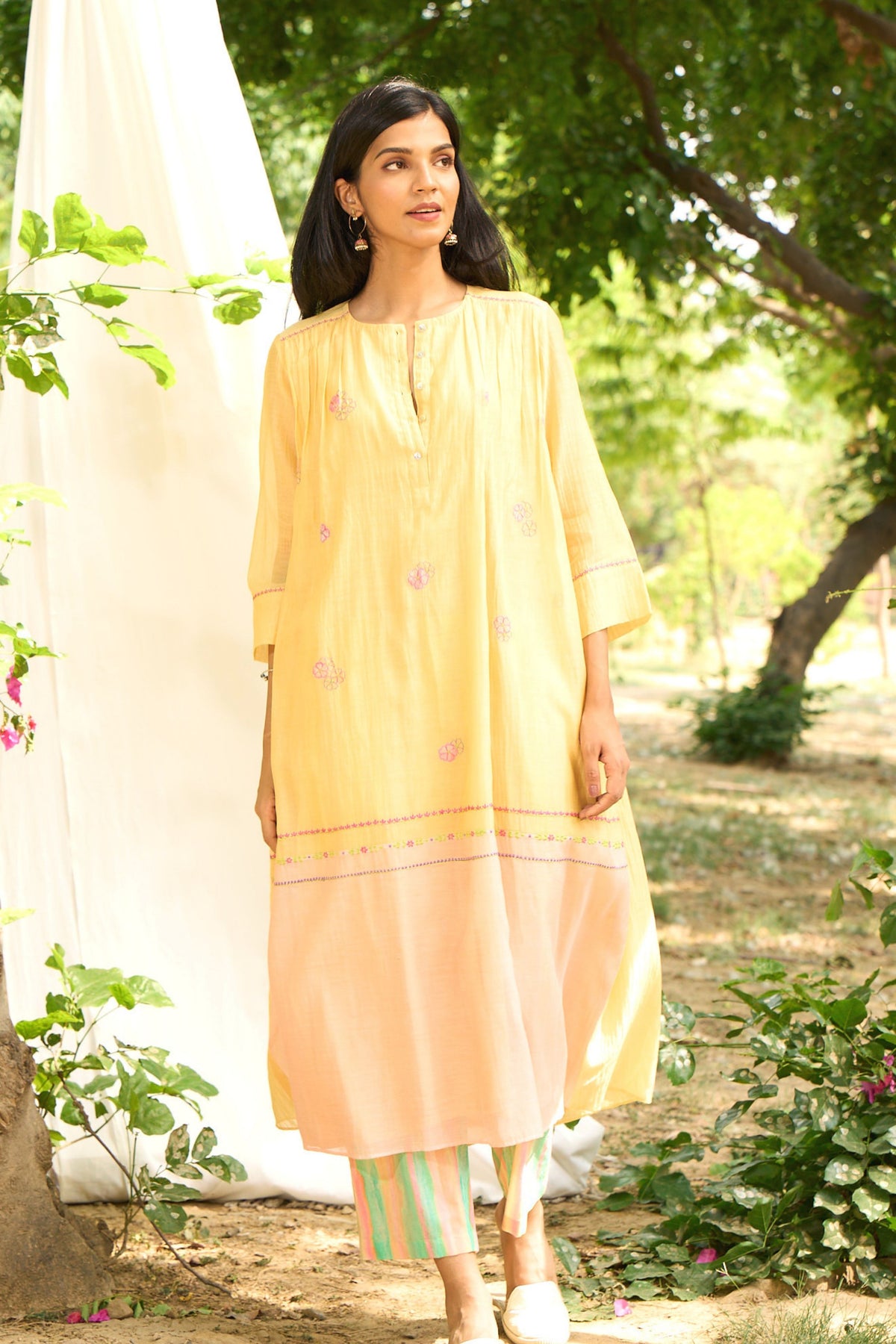 Yellow Kurta Set With Delicate  Embroidery