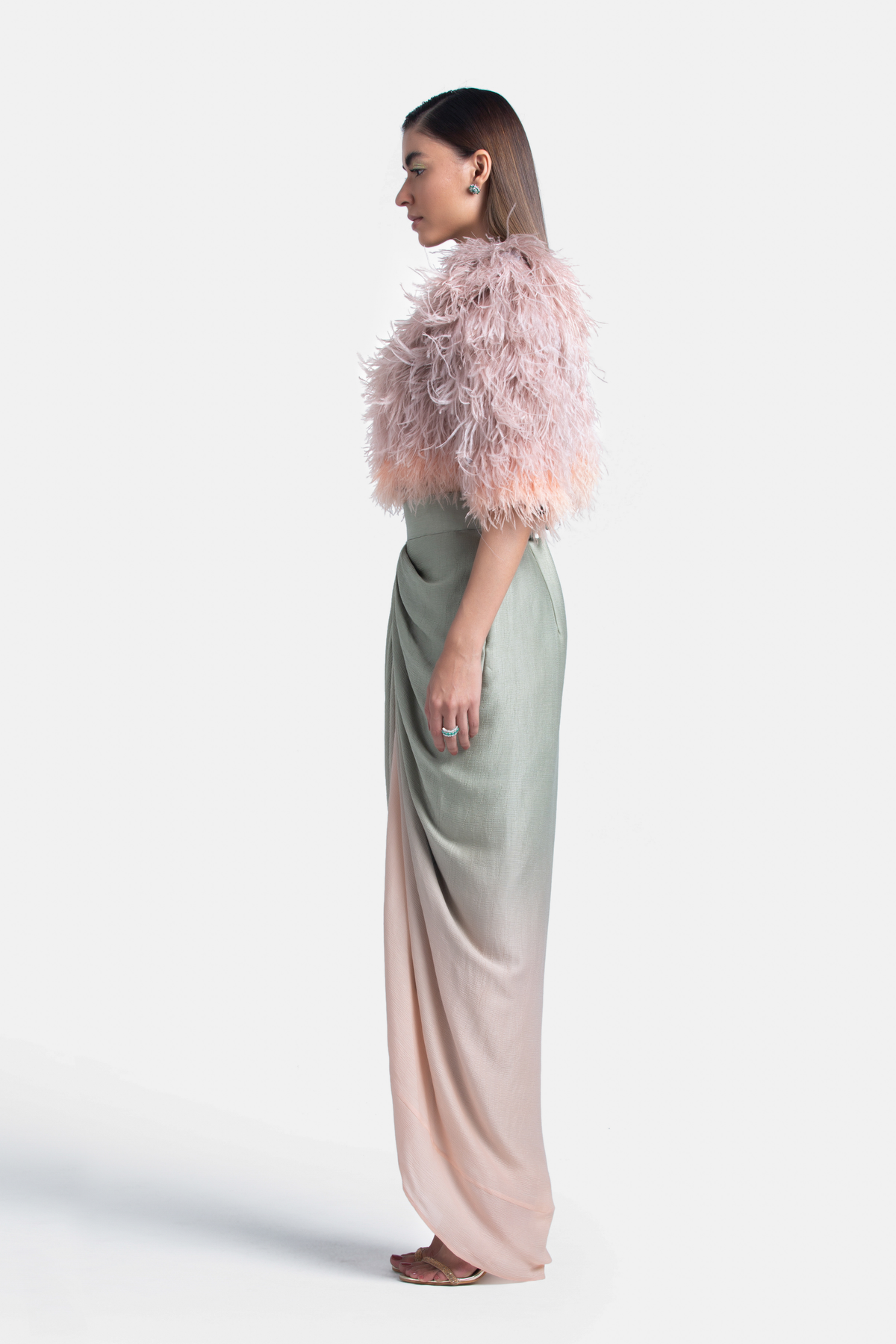 Stone To Salmon Pink Ombre Draped Skirt