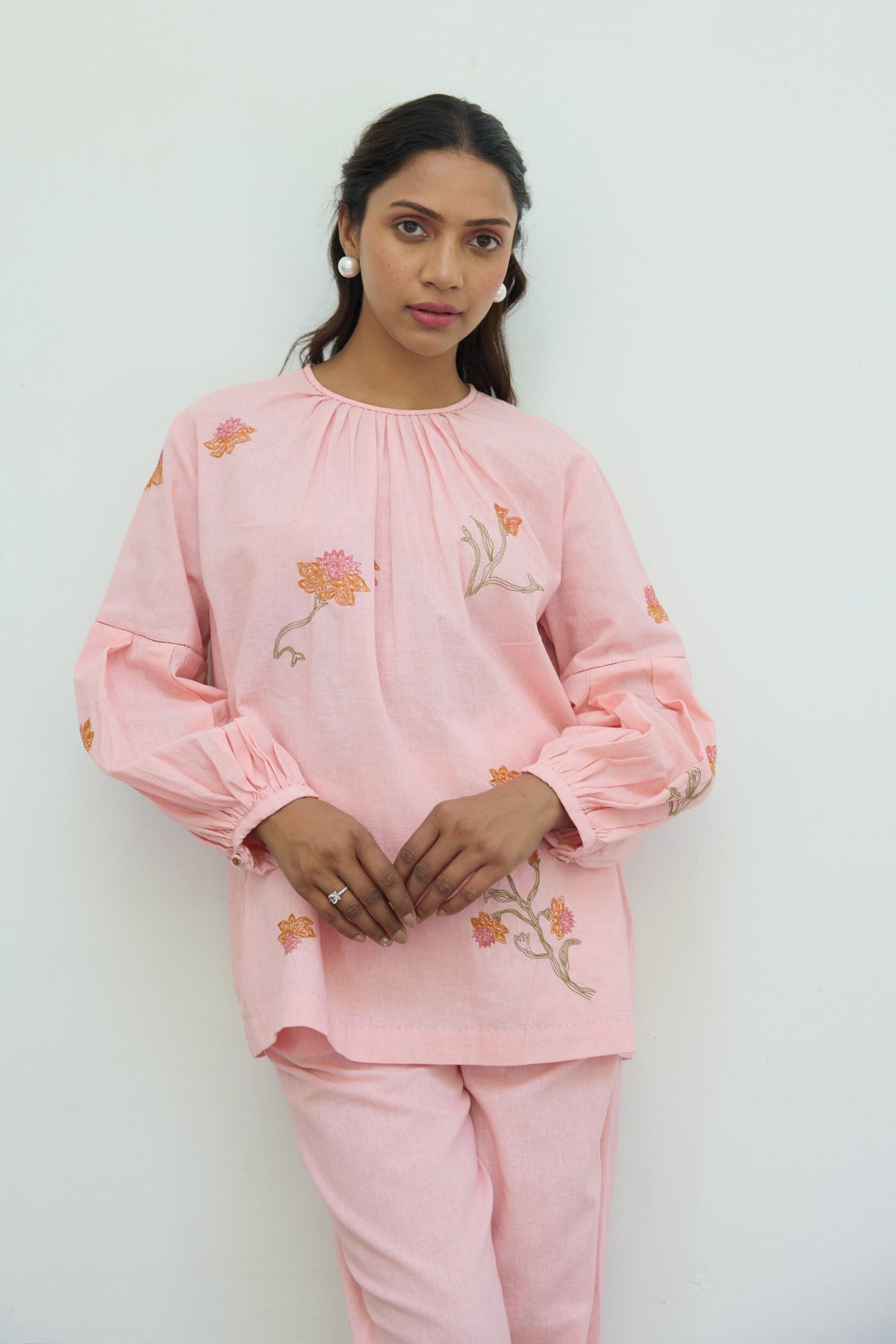 Hand Embroidered Pink Cotton Top