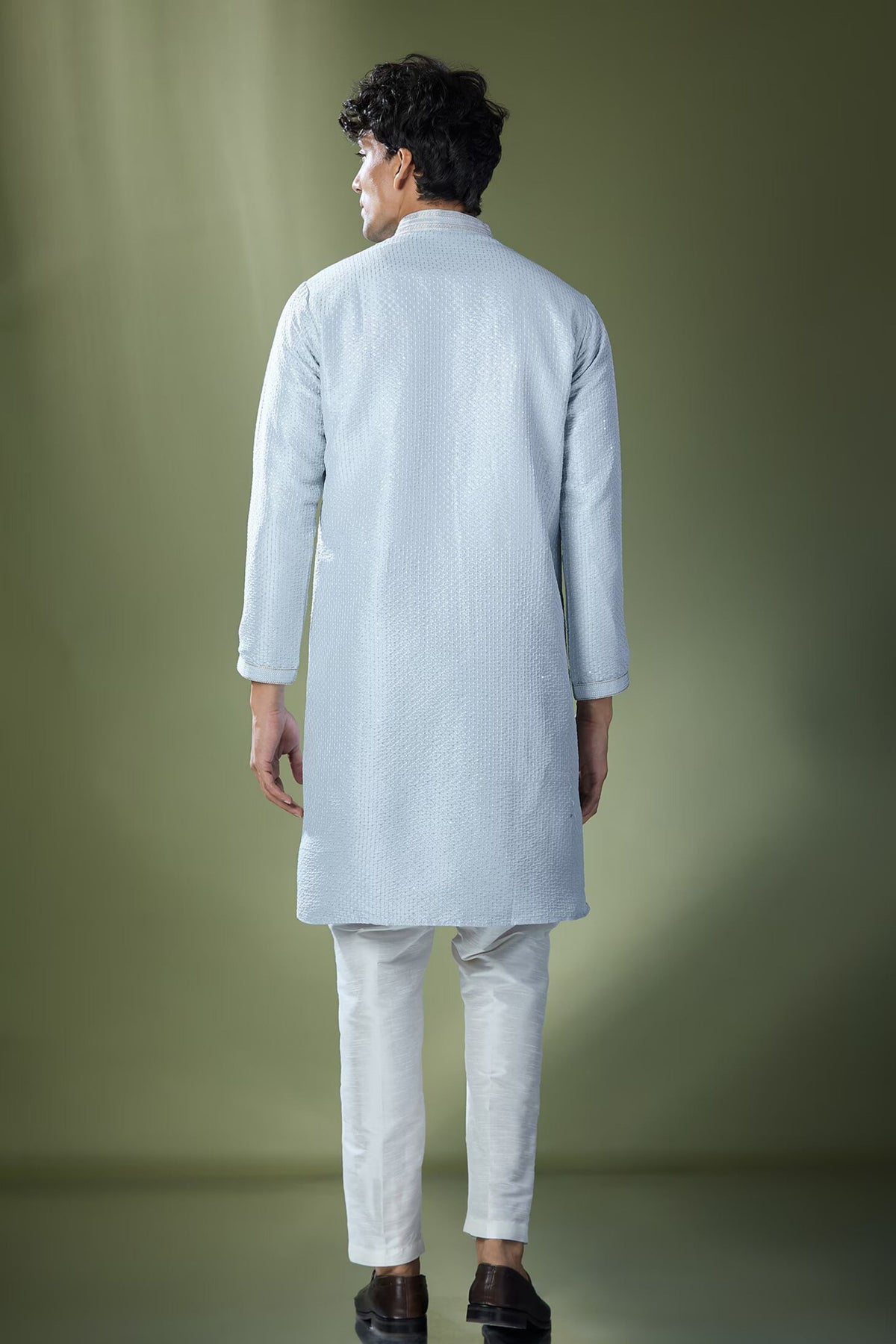 Powder Blue Running Stitch Kurta Set