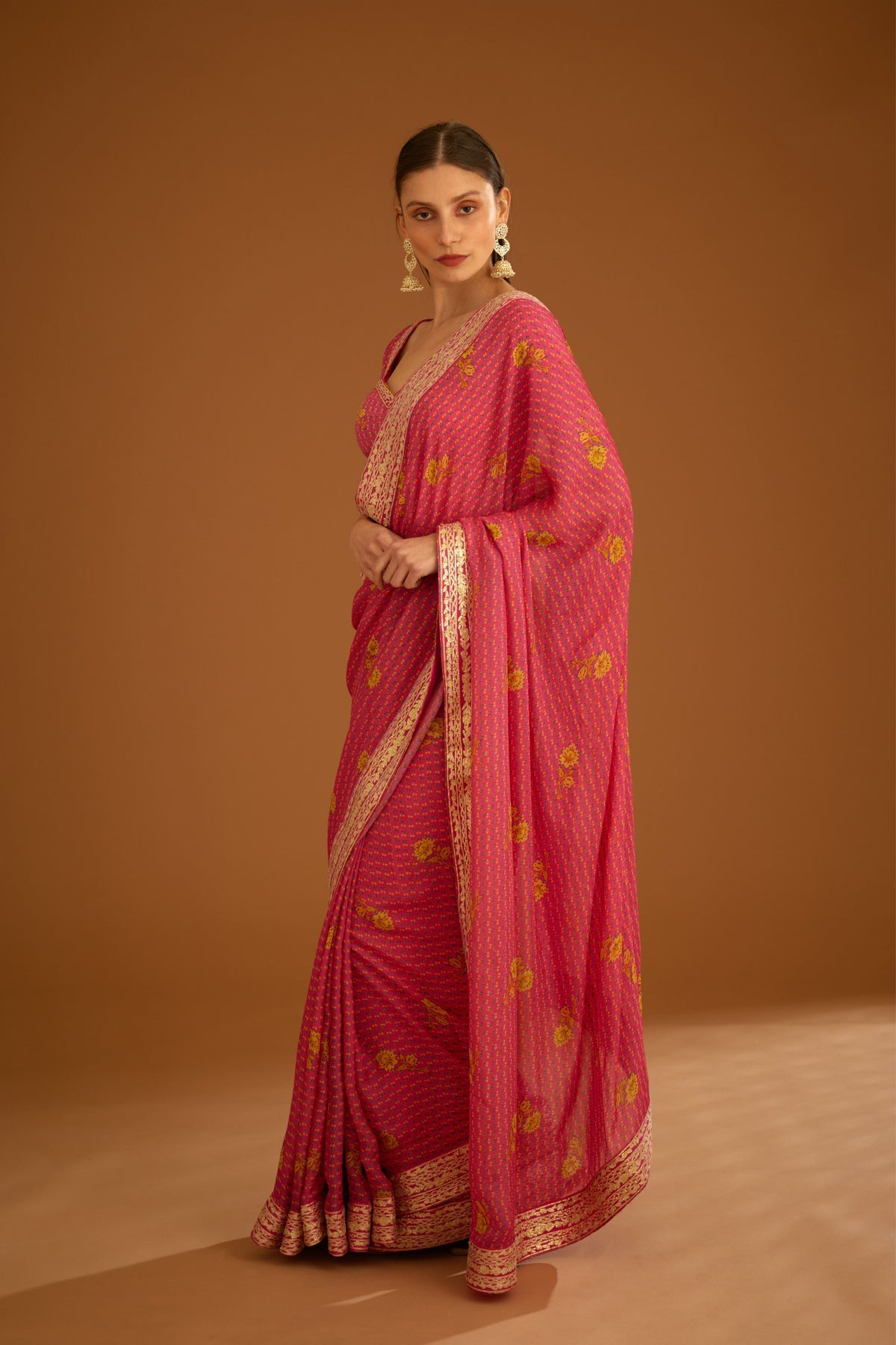 Fuschia pink Saree set