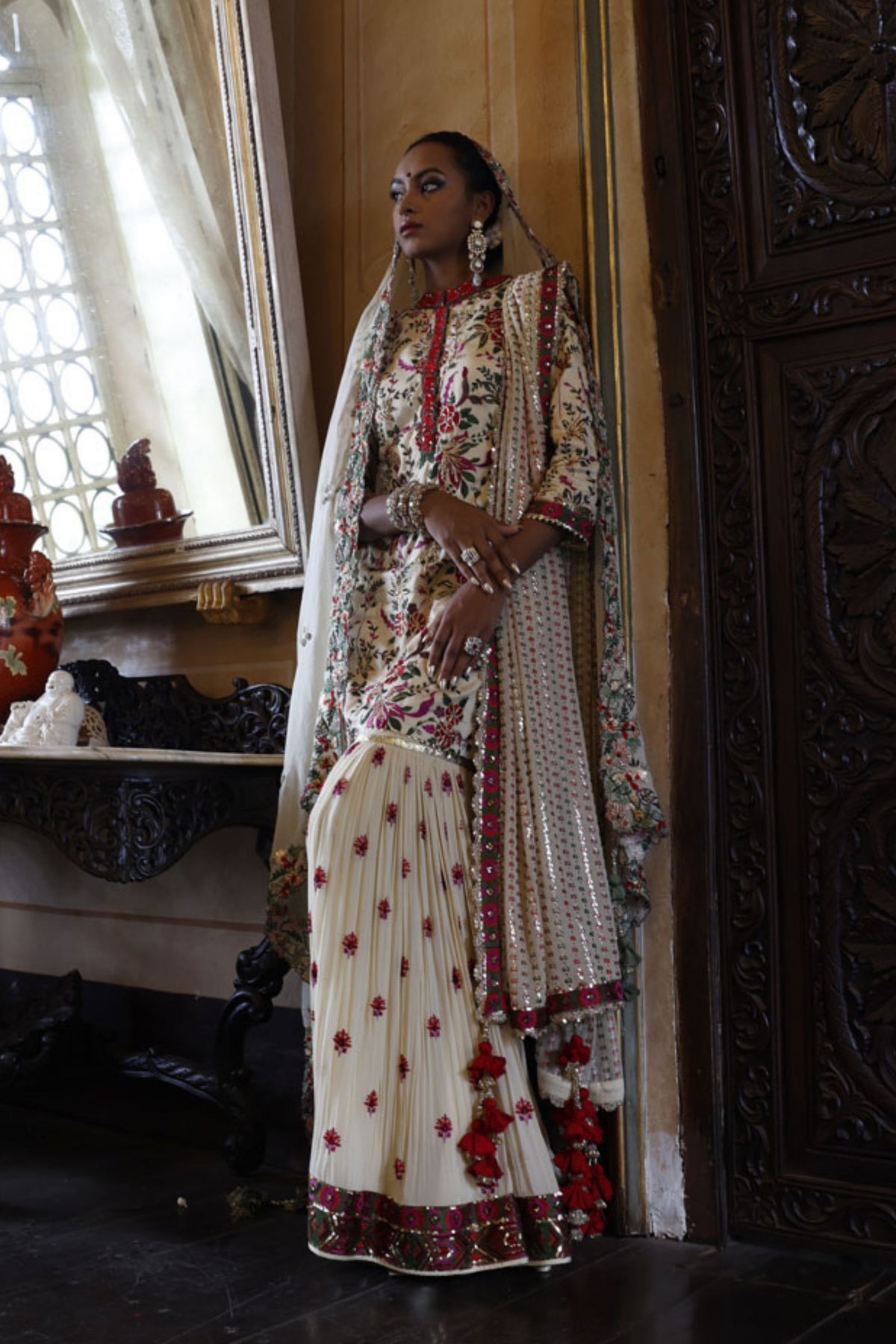 Ivory Kurta with Sharara and Dupatta