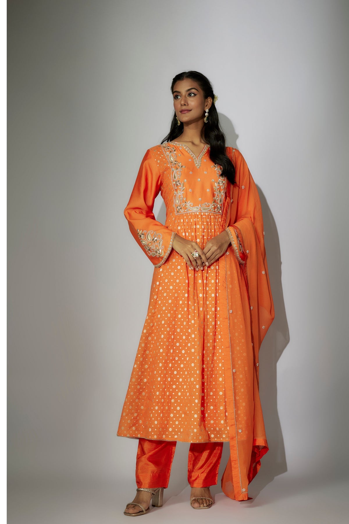 Orange Chanderi Kurta Set