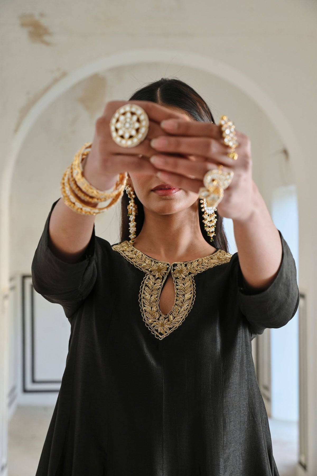 Black Embroidered Anarkali Set