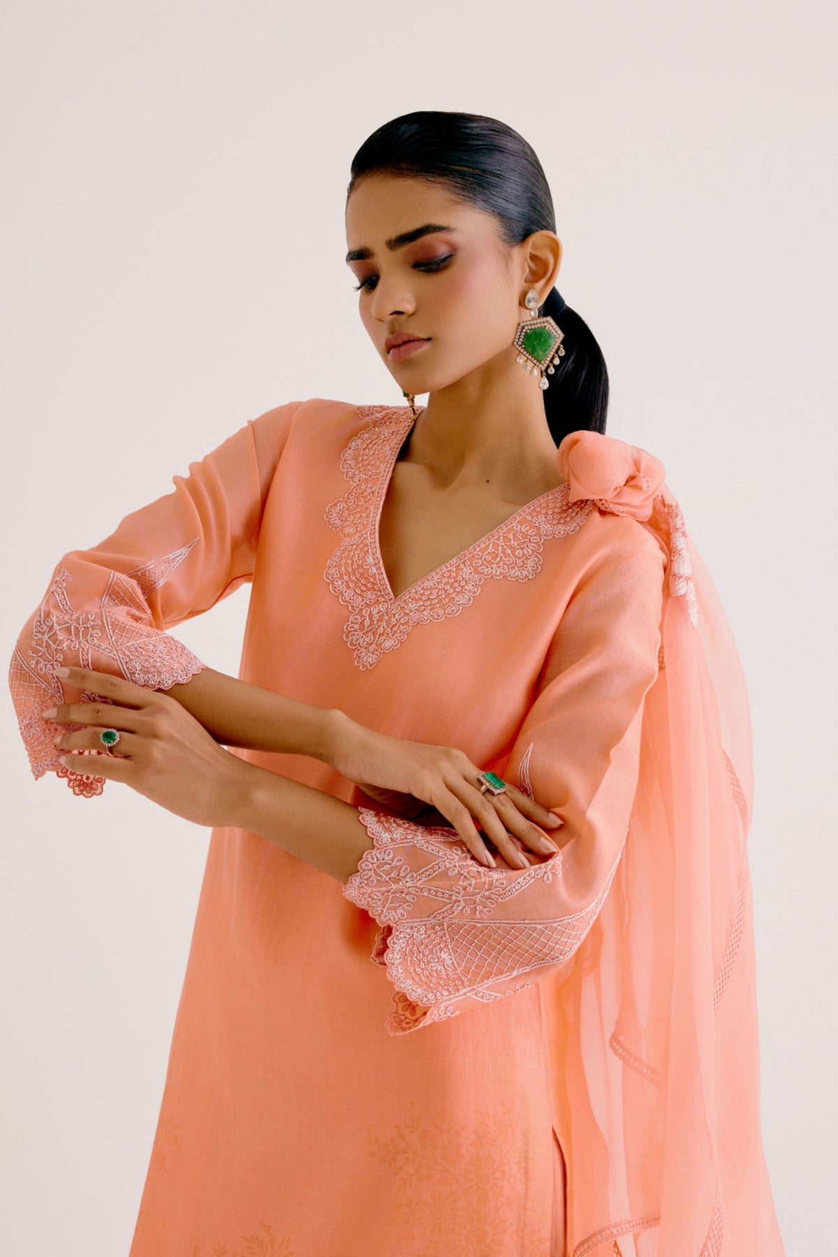 Peach Embroidered Kurta Set