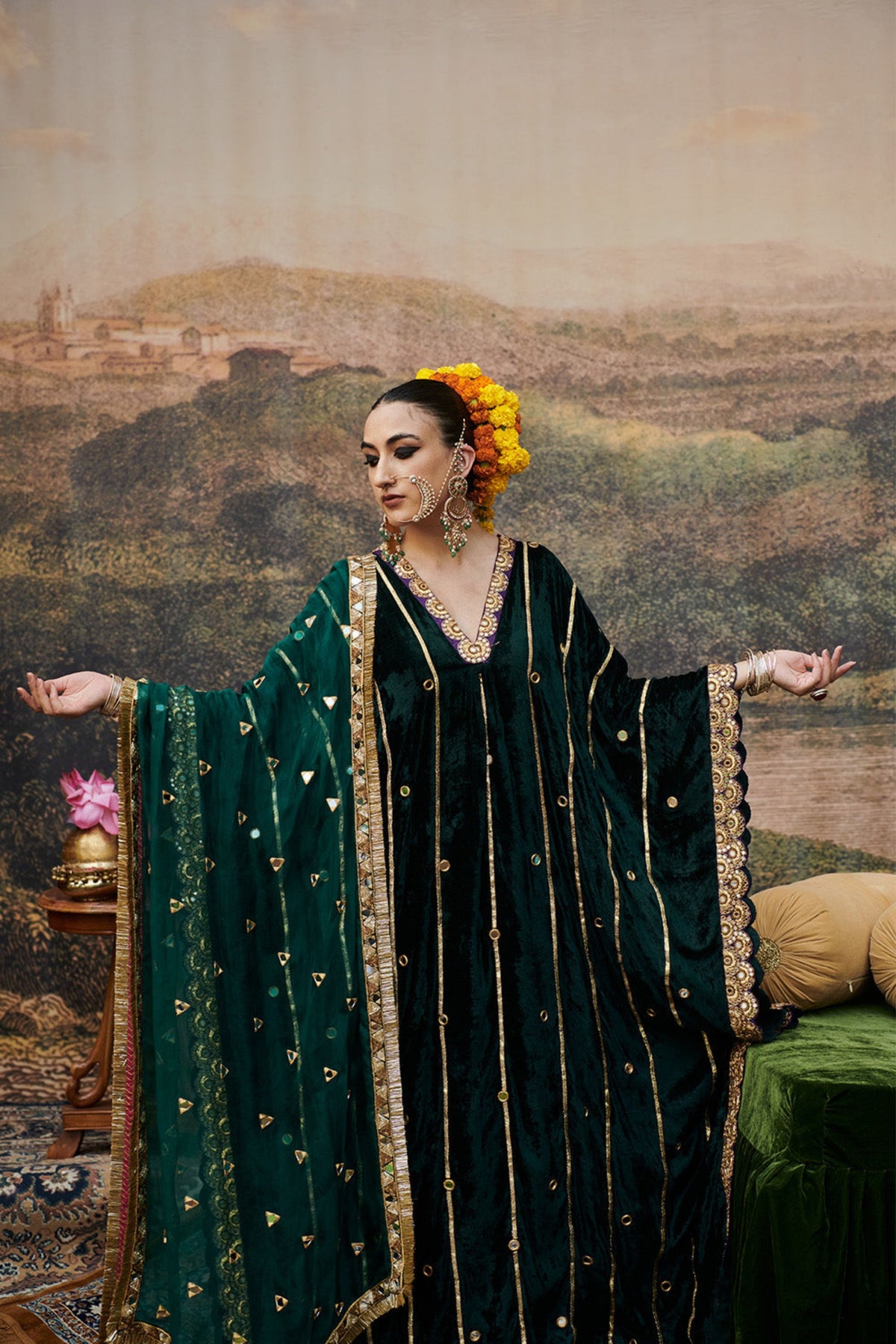 Azal Makhmali Kaftan With Dupatta