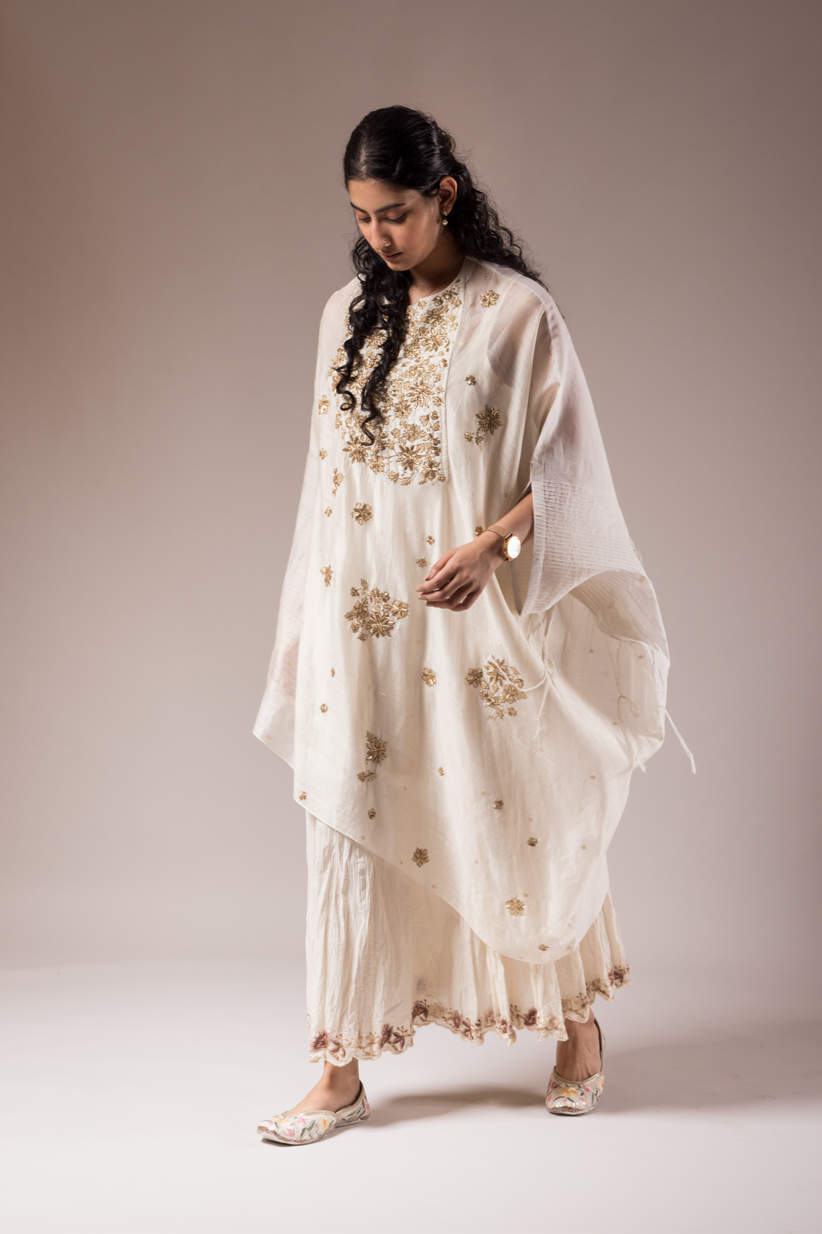 Ivory Chanderi Drape Dress