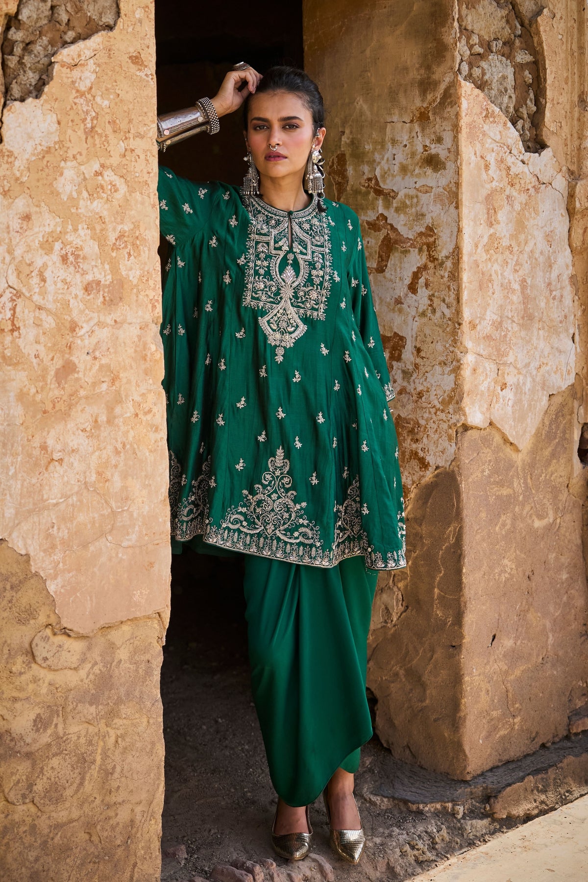 Embroidered Tunic With Wrap Skirt