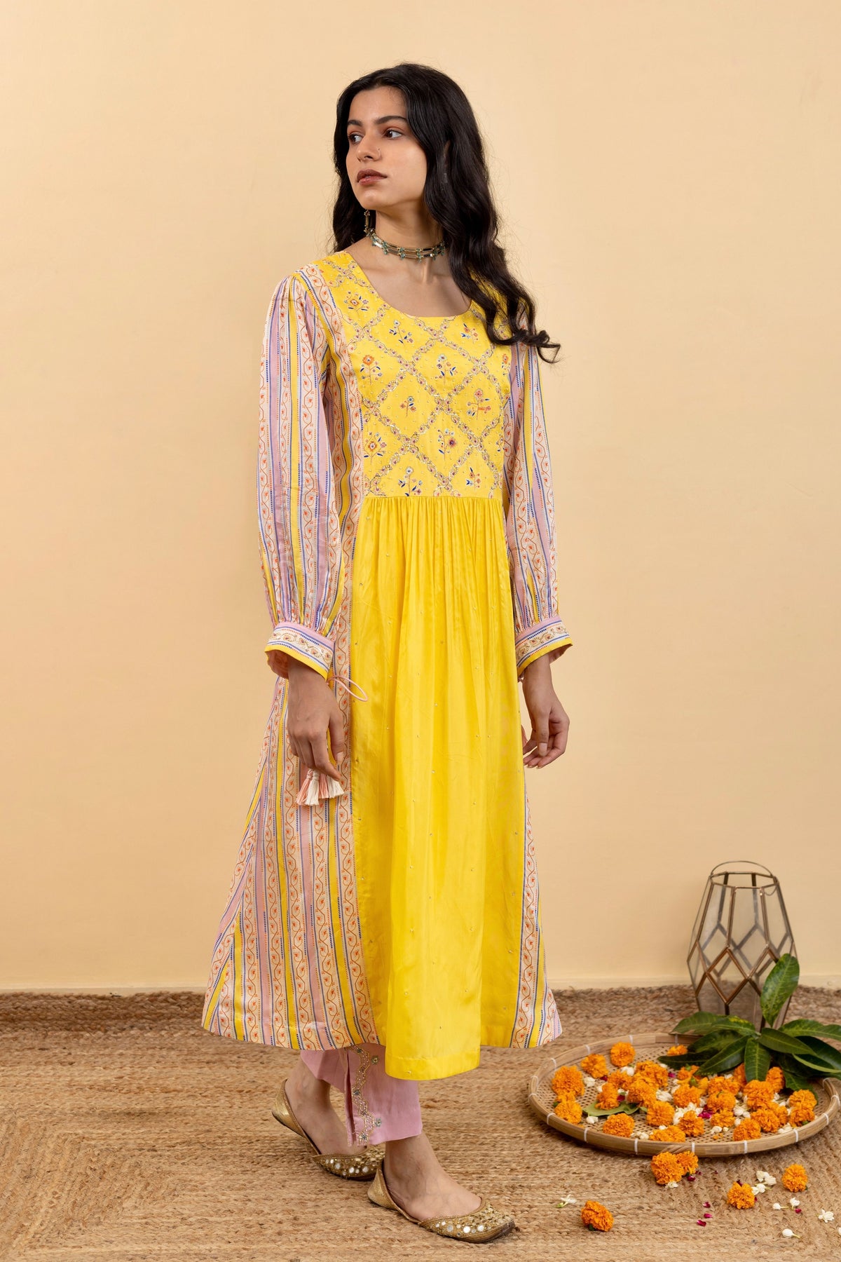 Yellow Kira Gathered Kurta Set