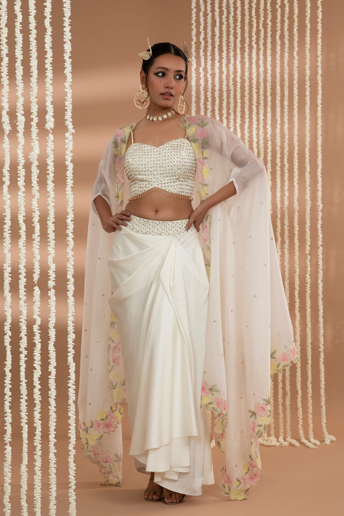 Ivory Embroidered Cape Set