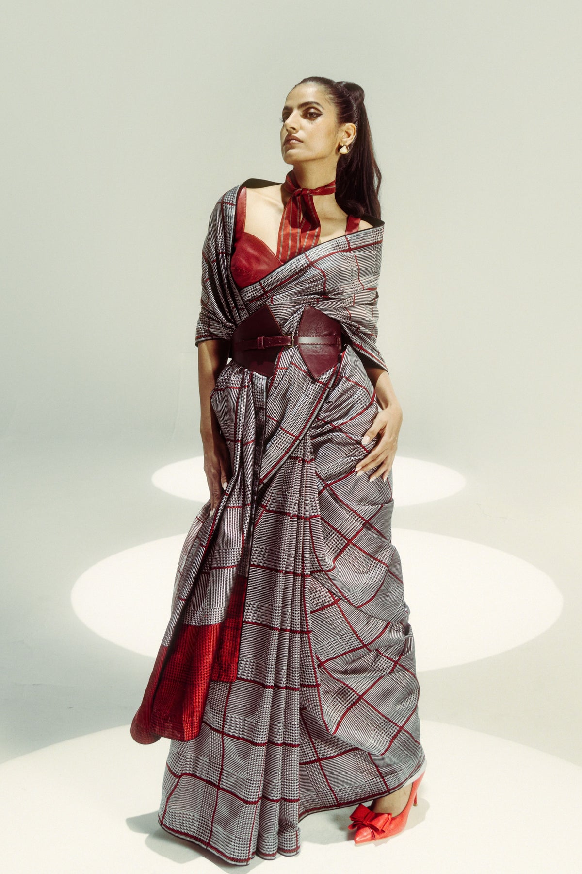 Black and Red Chessboard Saree