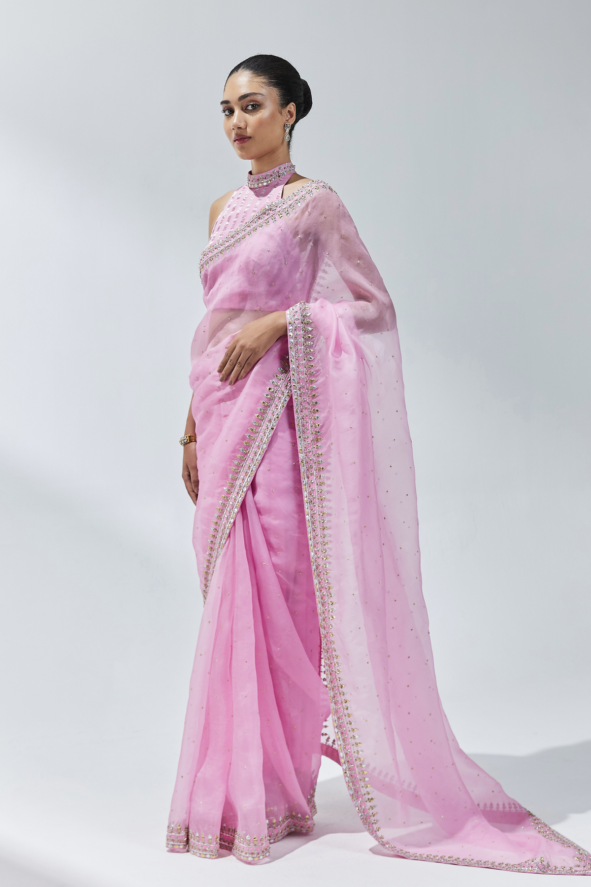 Orchid Pink Embroidered Saree Set