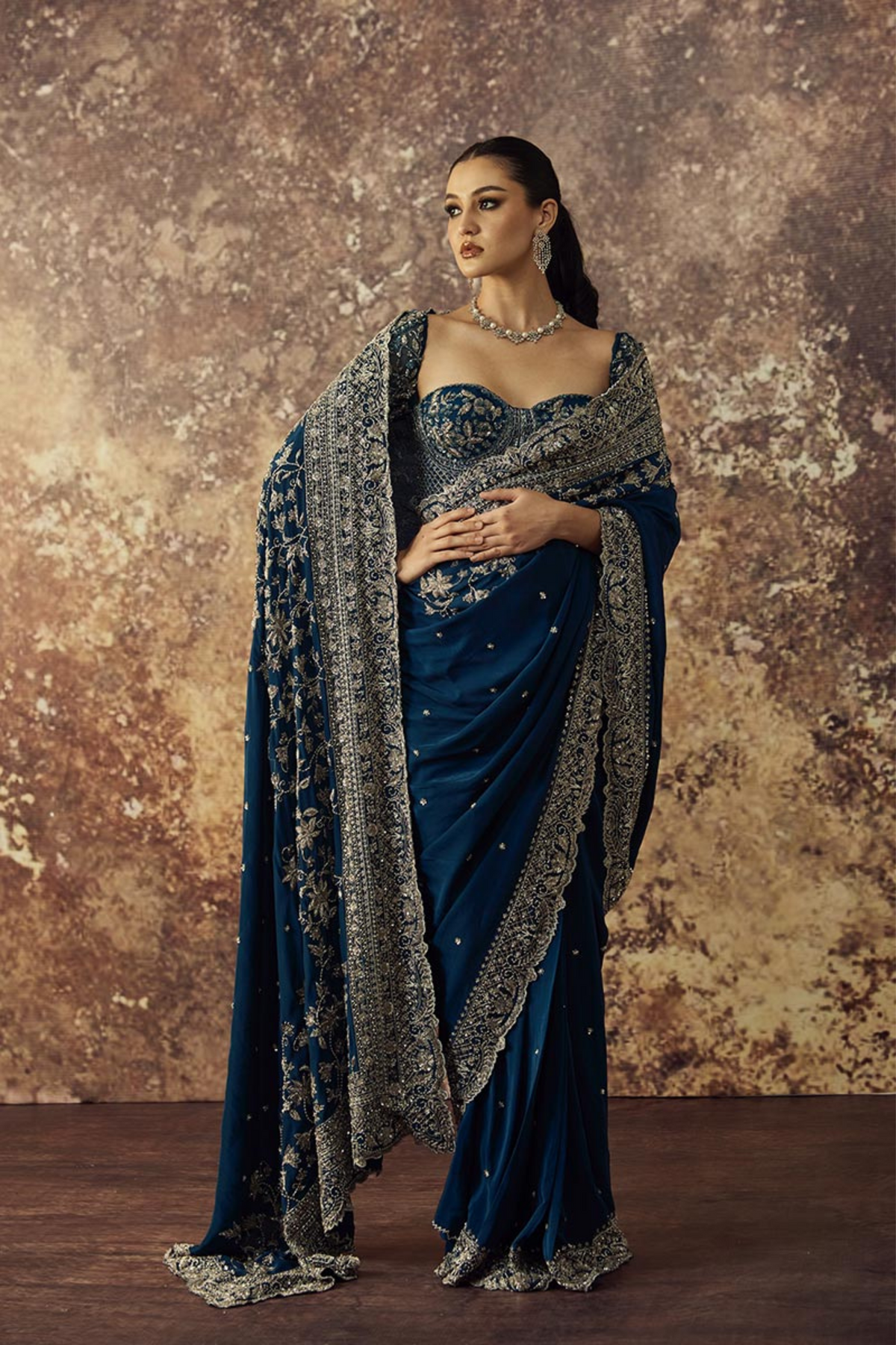 Blue Heavy Embroidered Saree Set