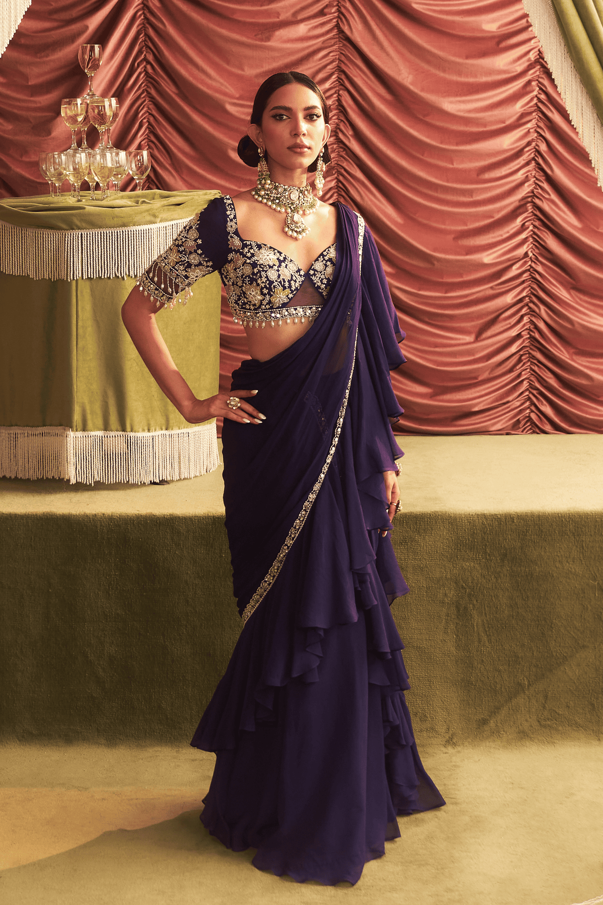 Purple Drape Saree With Choli