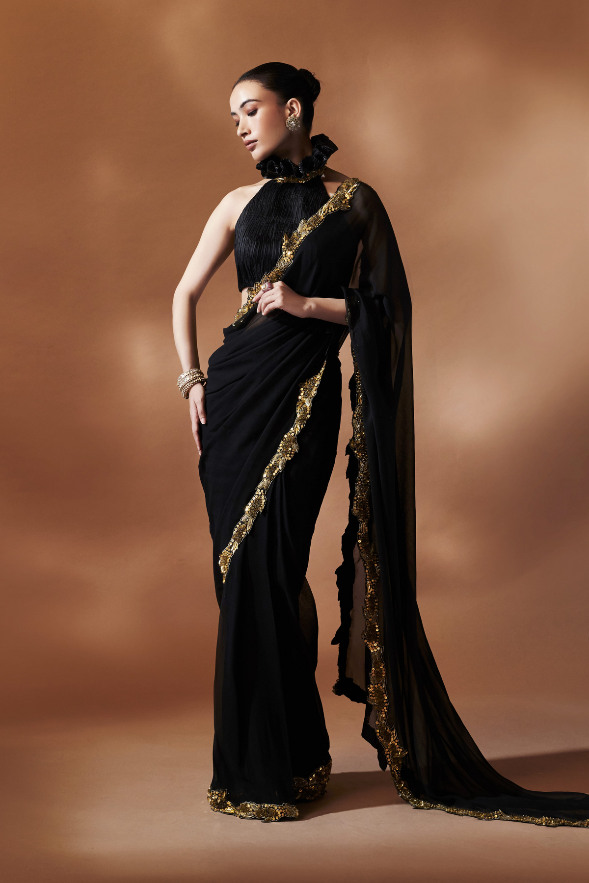 Black And Gold Saree