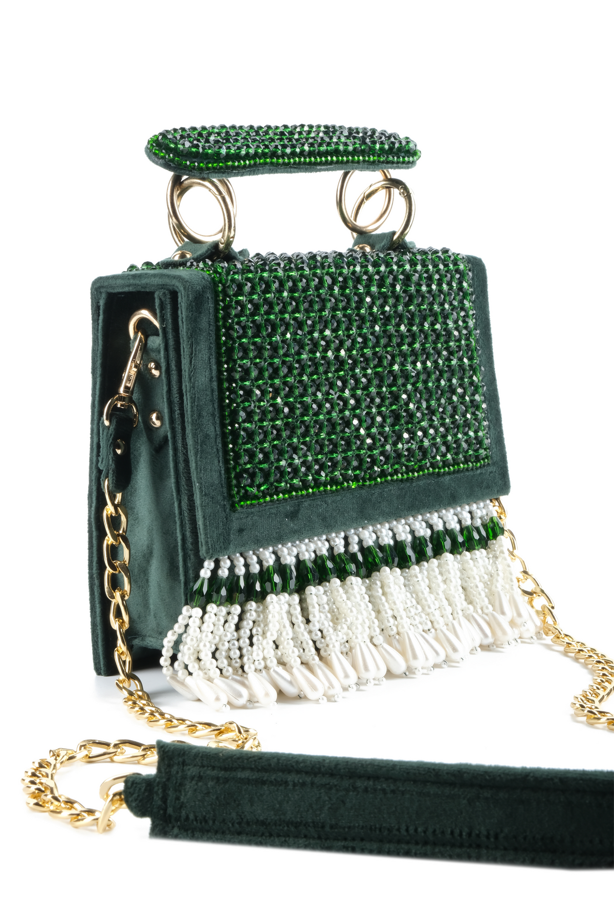 Embellished Box Bag With Pearl Drop