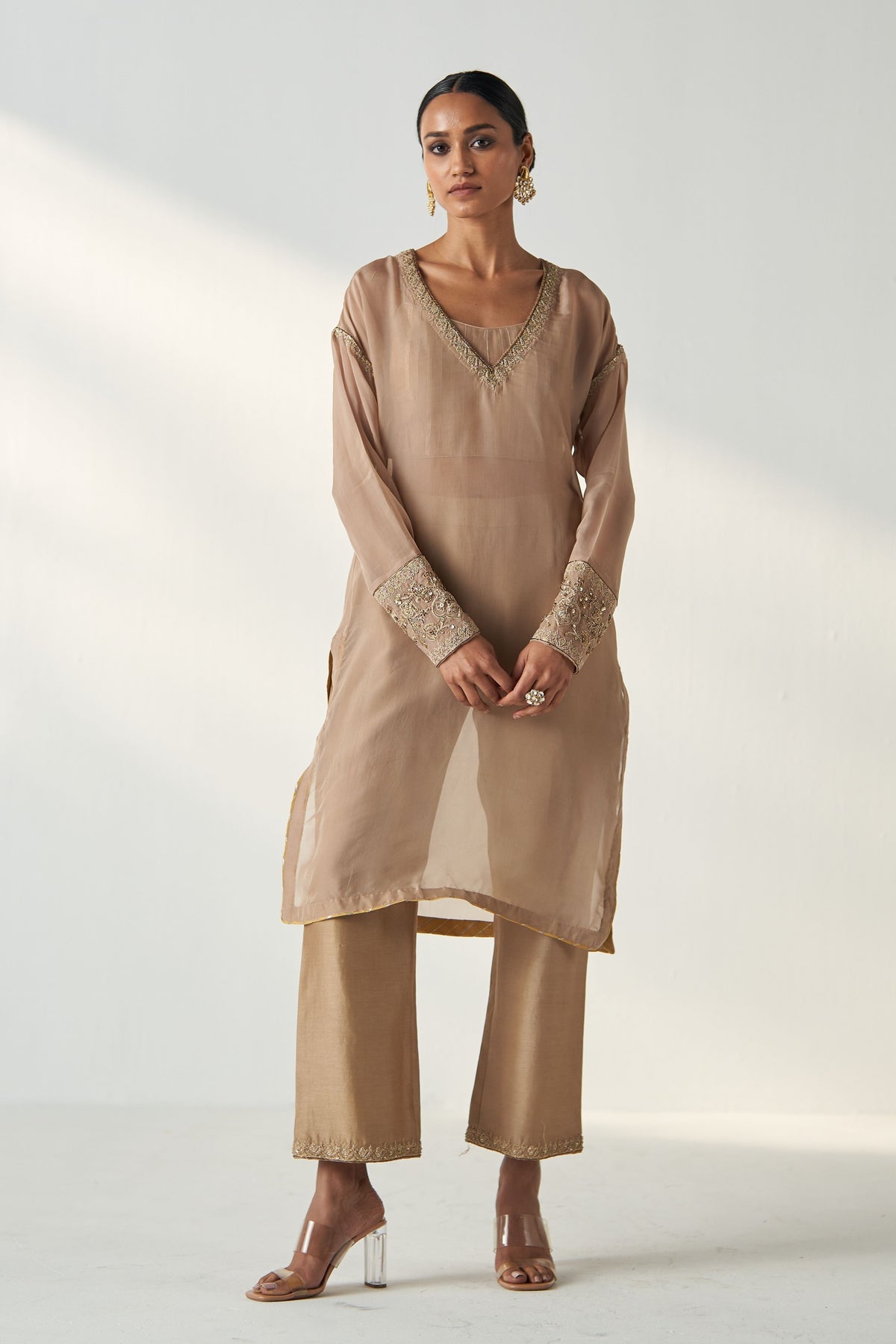 Pakhi Fawn Sheer Kurta Set