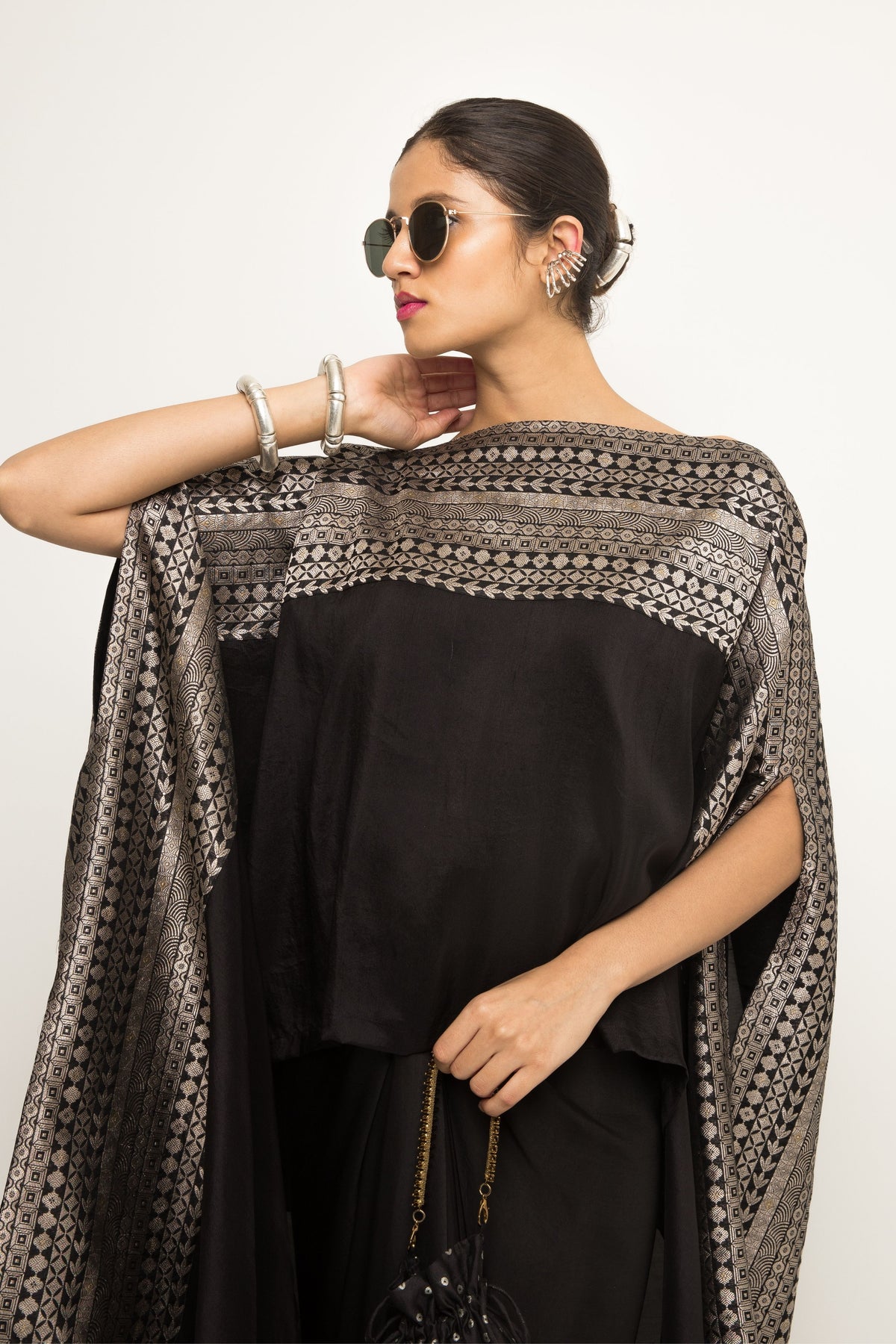 Devi Statement Black Cape Set