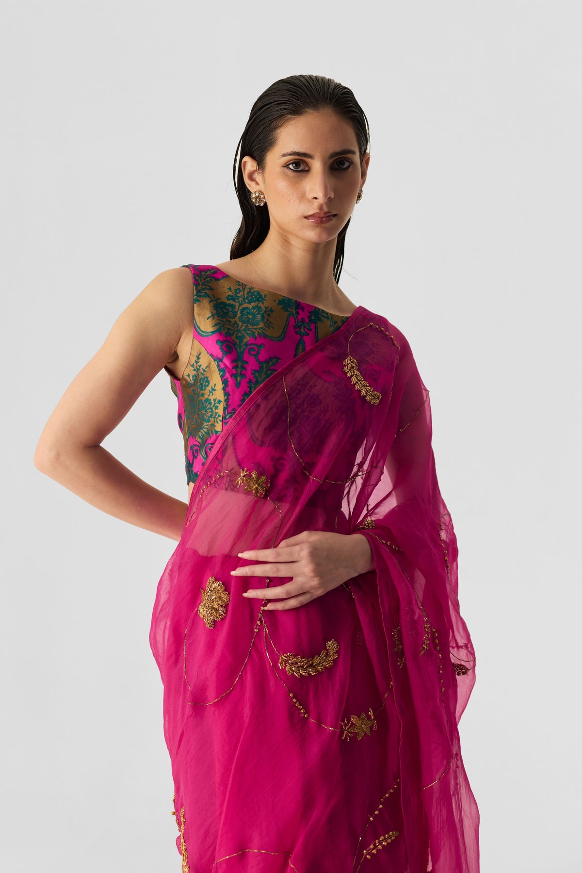 Pink Embroidered Saree