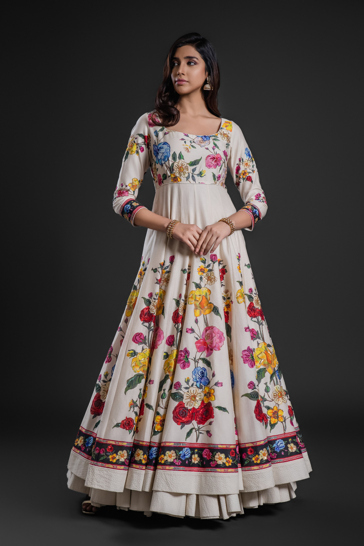 Ivory Floral Anarkali Set