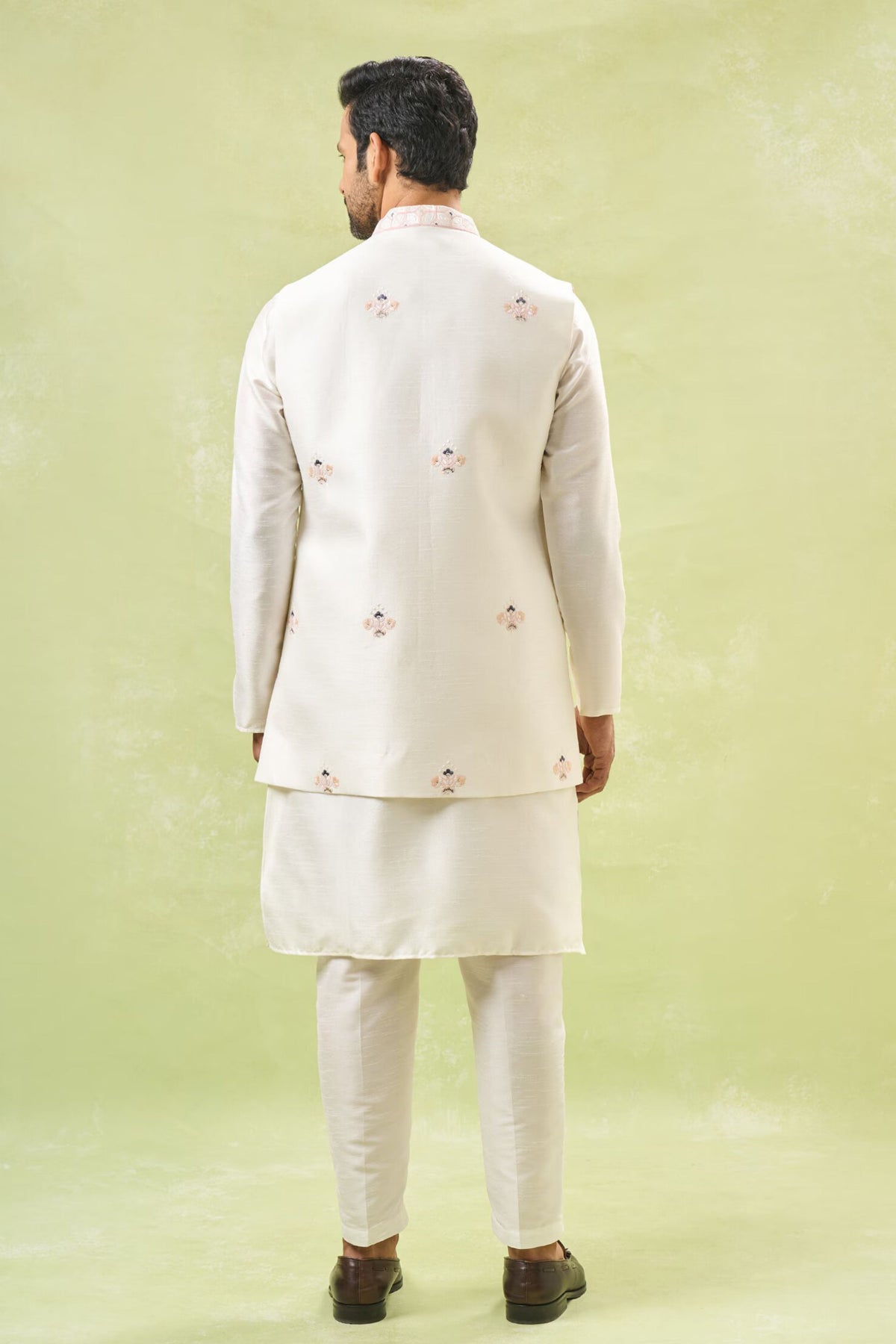 Off-white Embroidered Nehru Jacket Set