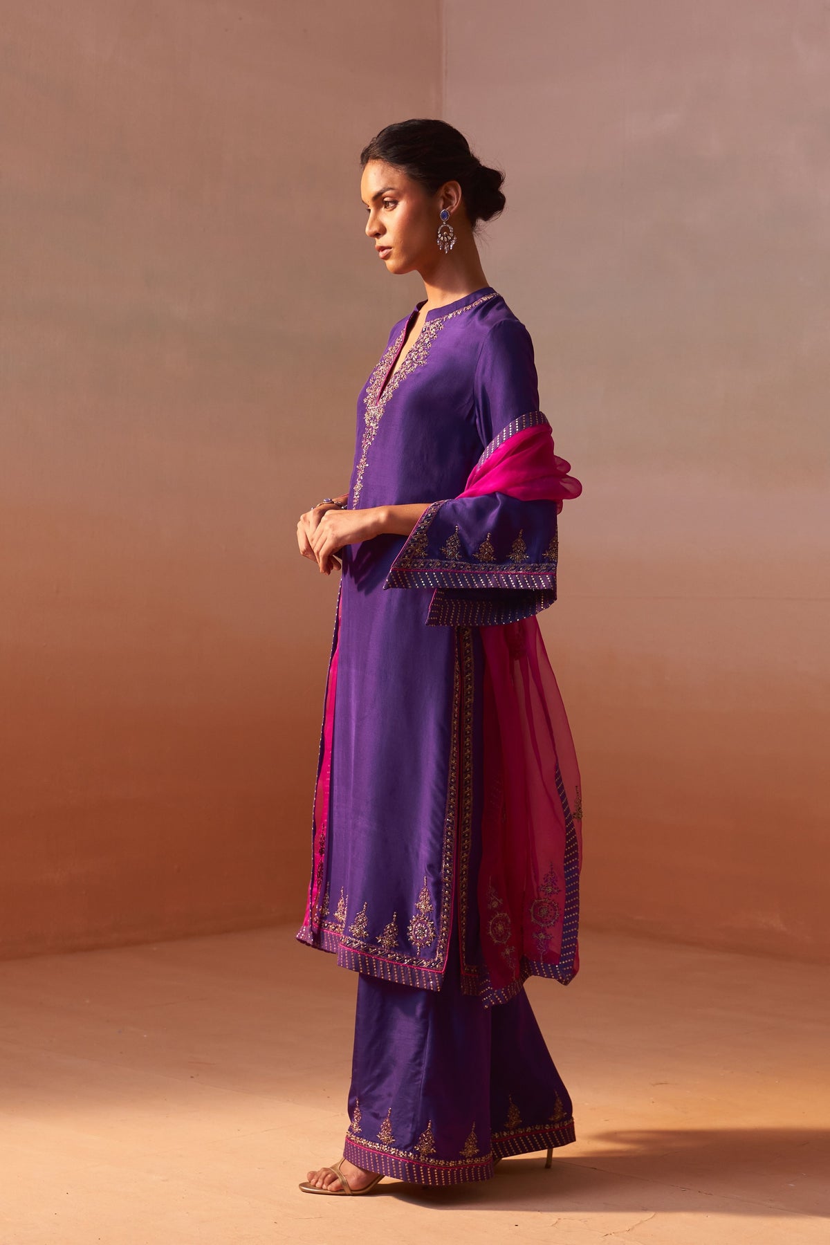 Purple Palazo Set With Fuchsia Dupatta