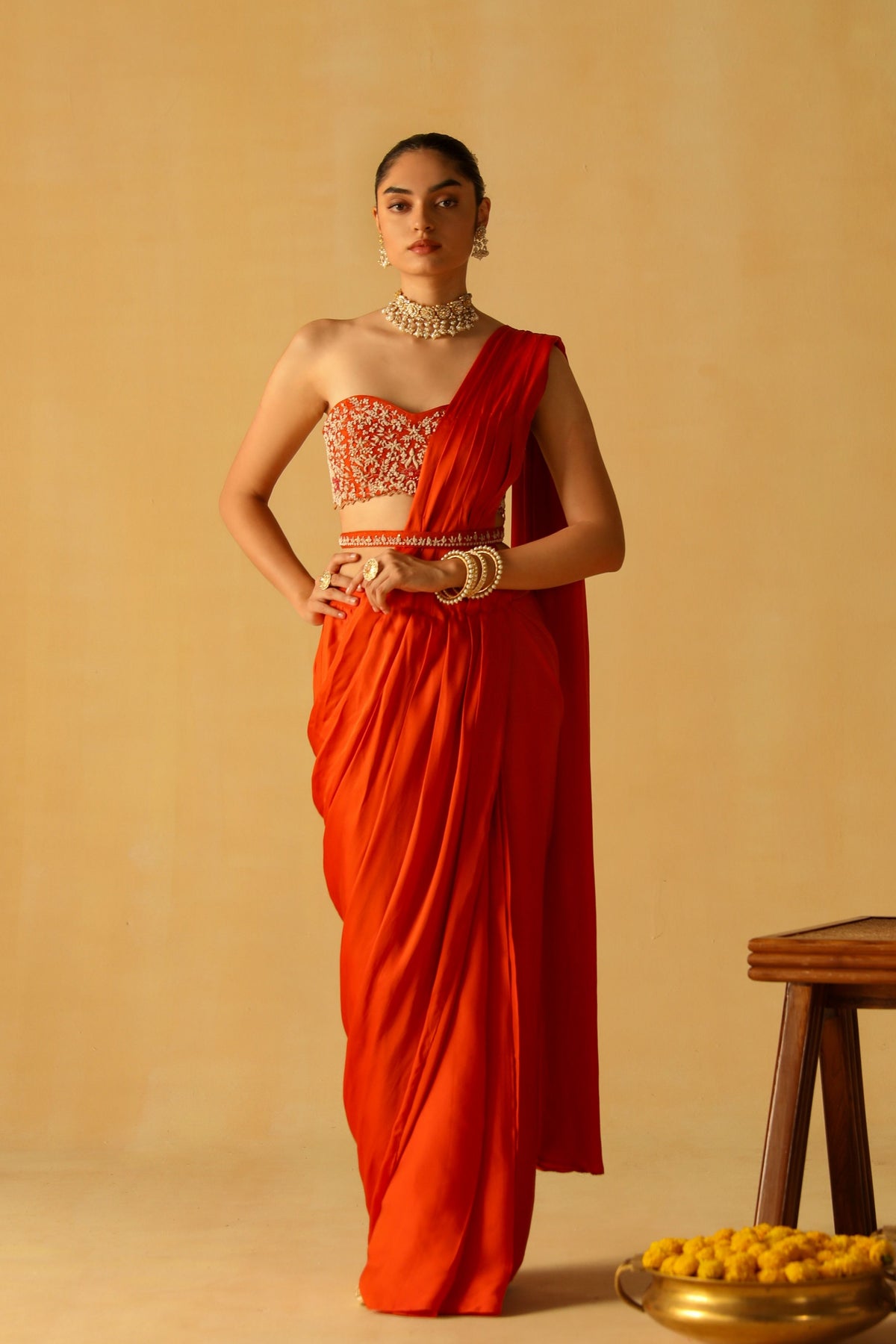 Burnt Orange Rumaan Saree Set