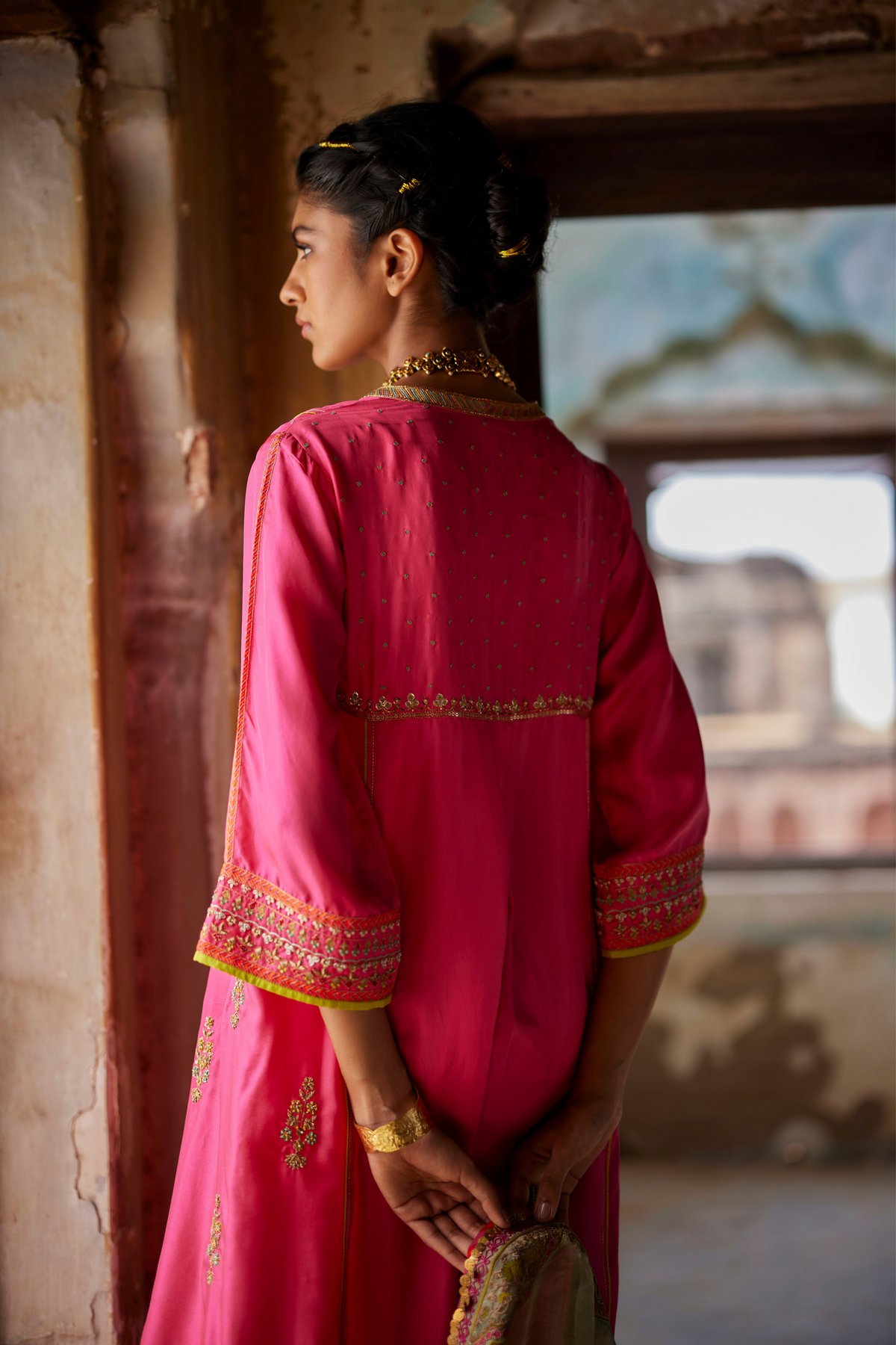 Nadira Hot Pink Silk Butti Kurta Set