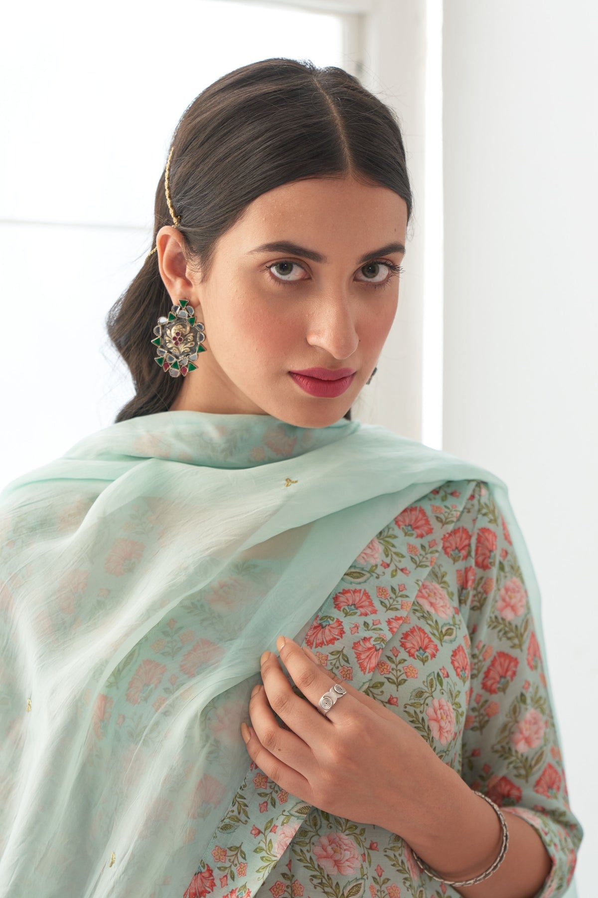 Aqua Peony Kurta Sharara