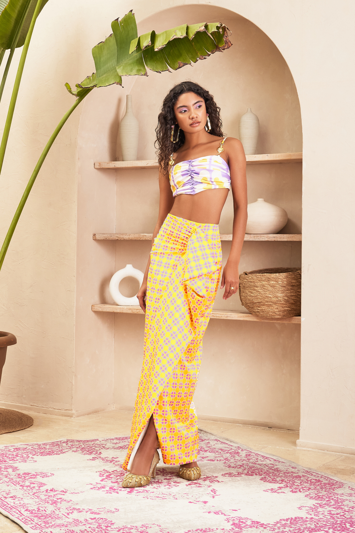 Teresa Yellow Draped Skirt and Top Set