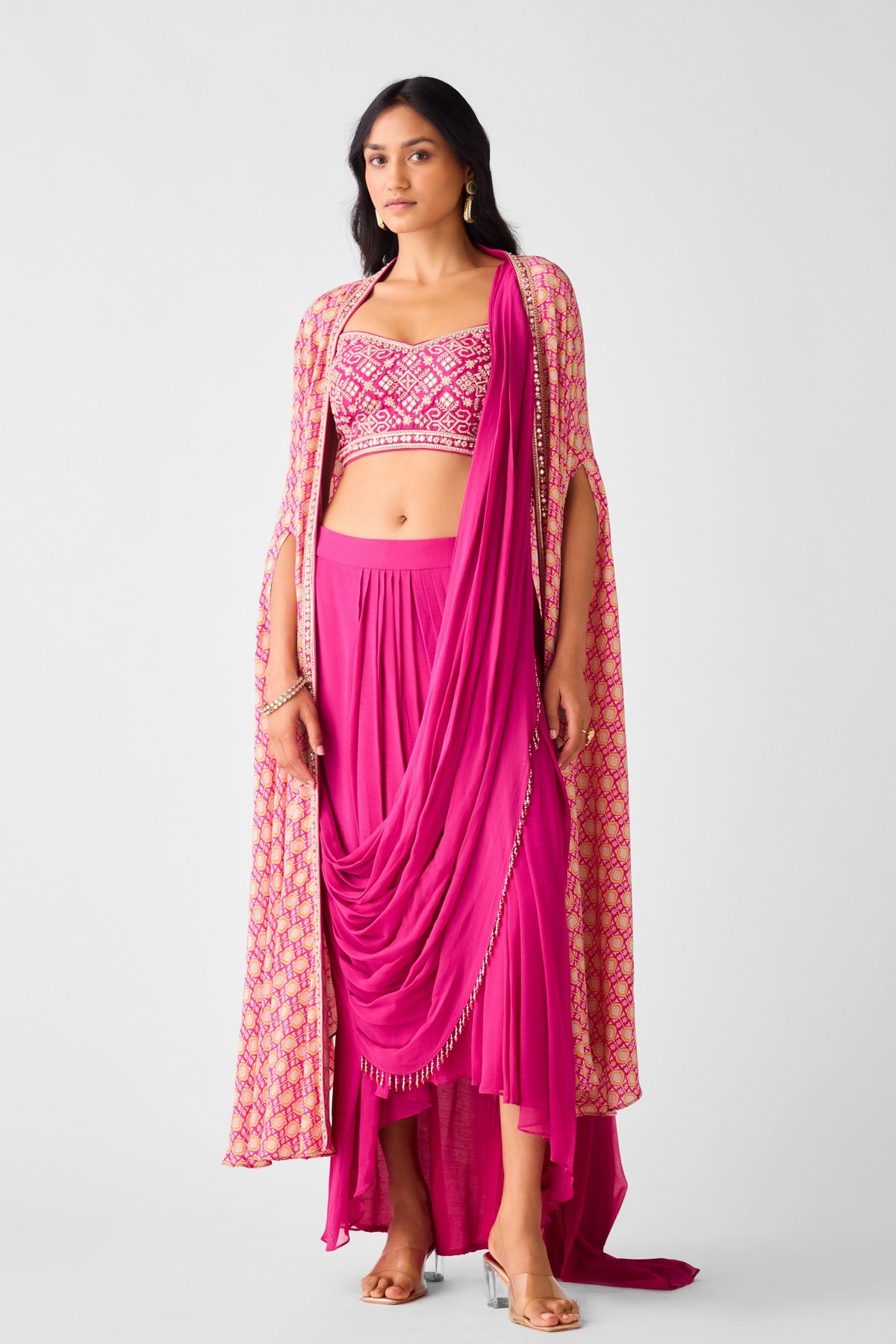 Rani Chinon Embroidered Cape Set