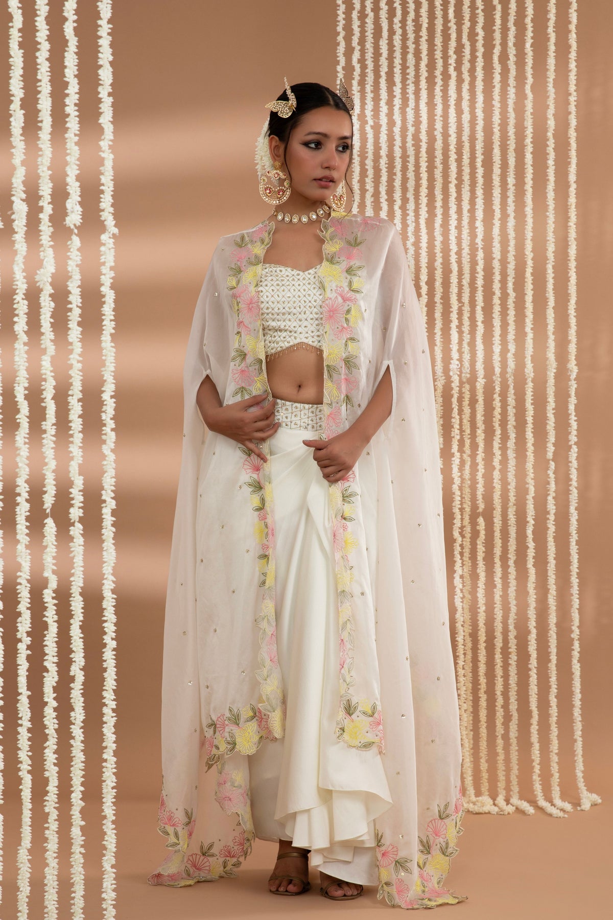 Ivory Embroidered Cape Set