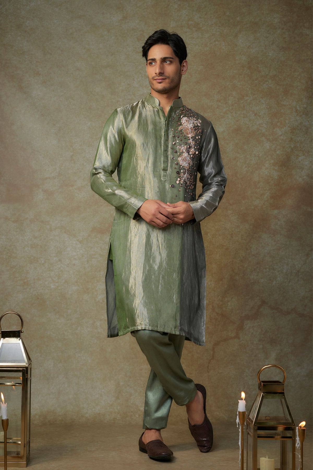 Green Black Embroidered Kurta Set