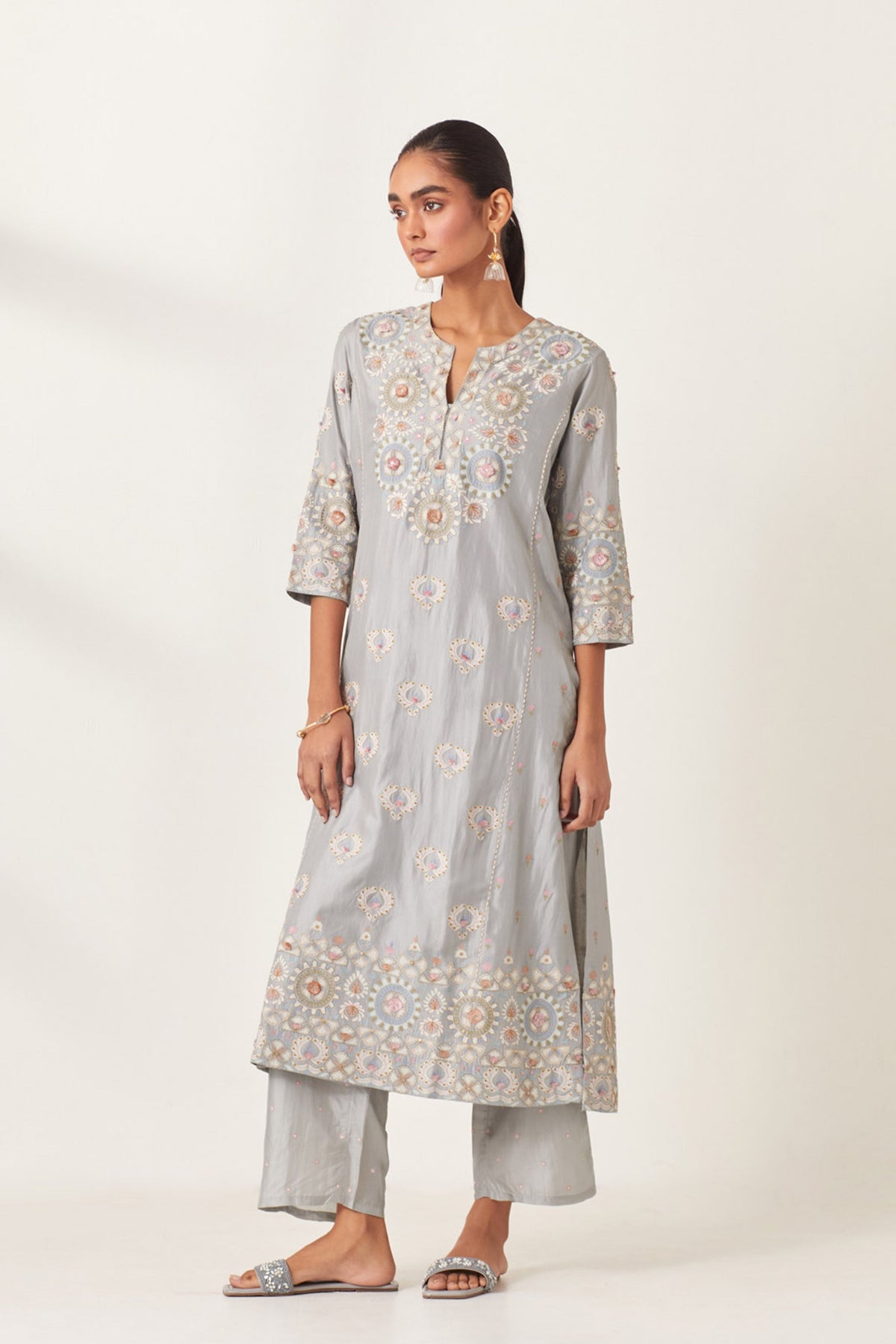 Blue Kalidar Straight Kurta Set