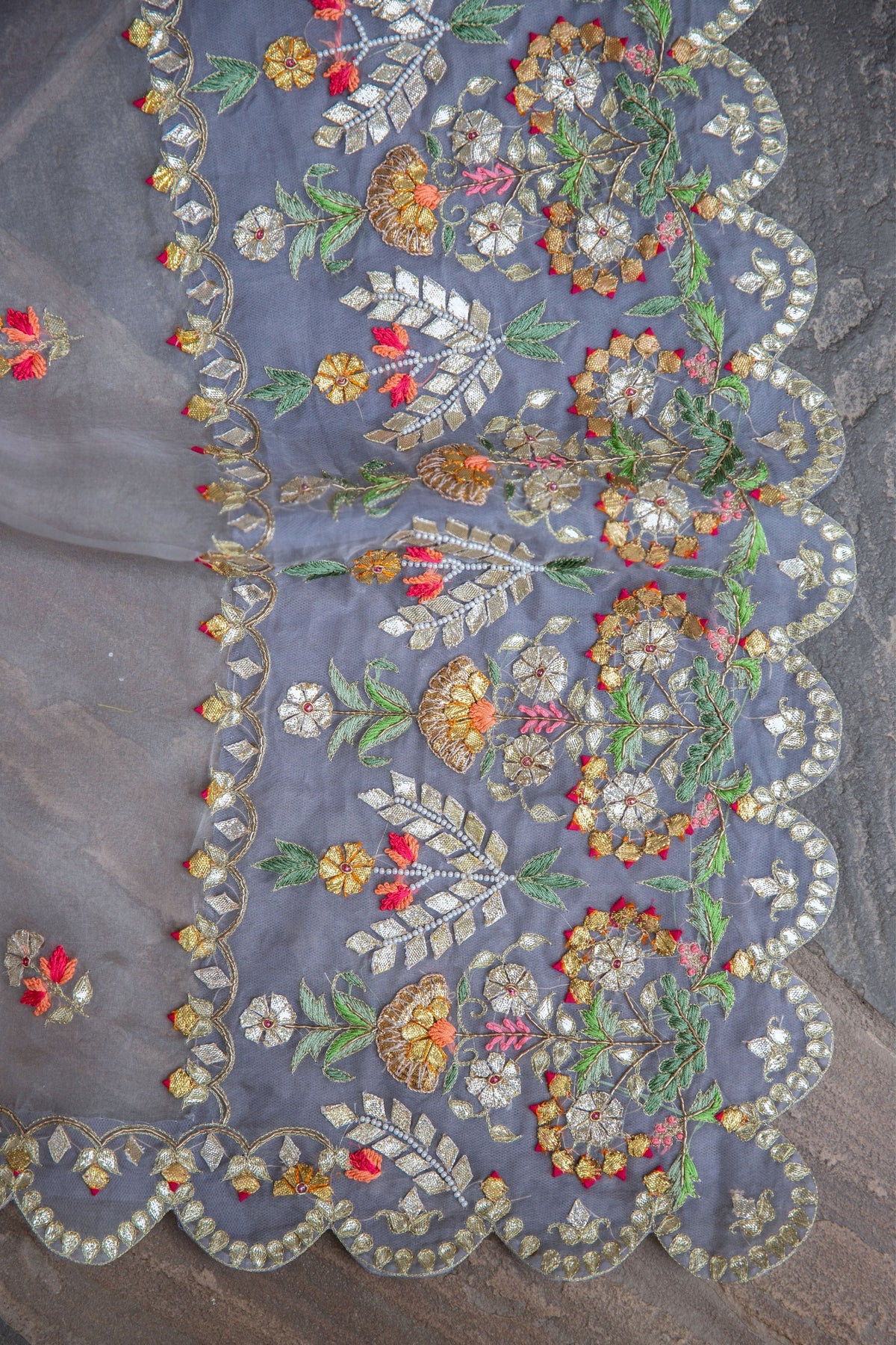 Grey Hand embroidered Saree Set