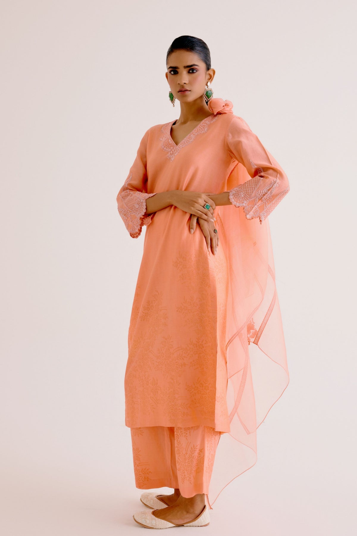 Peach Embroidered Kurta Set