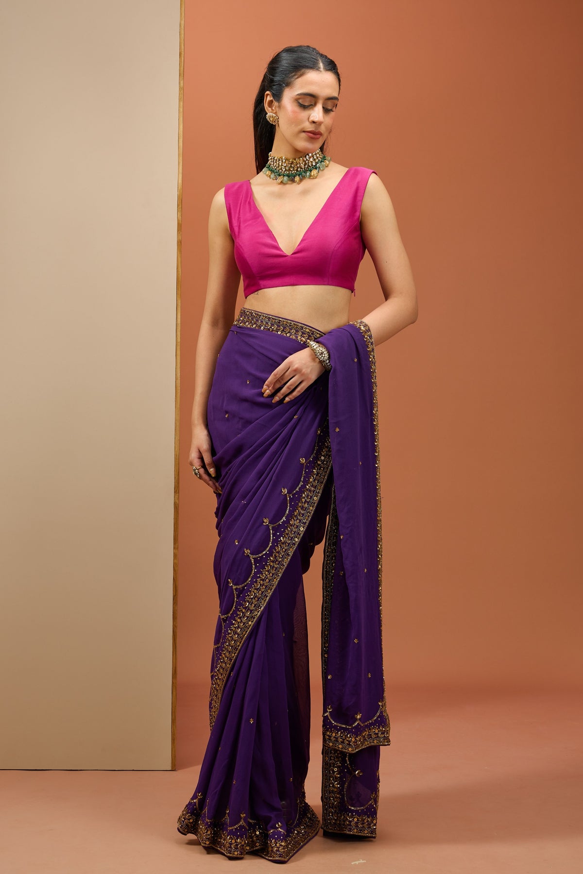 Deep Purple Saree Set