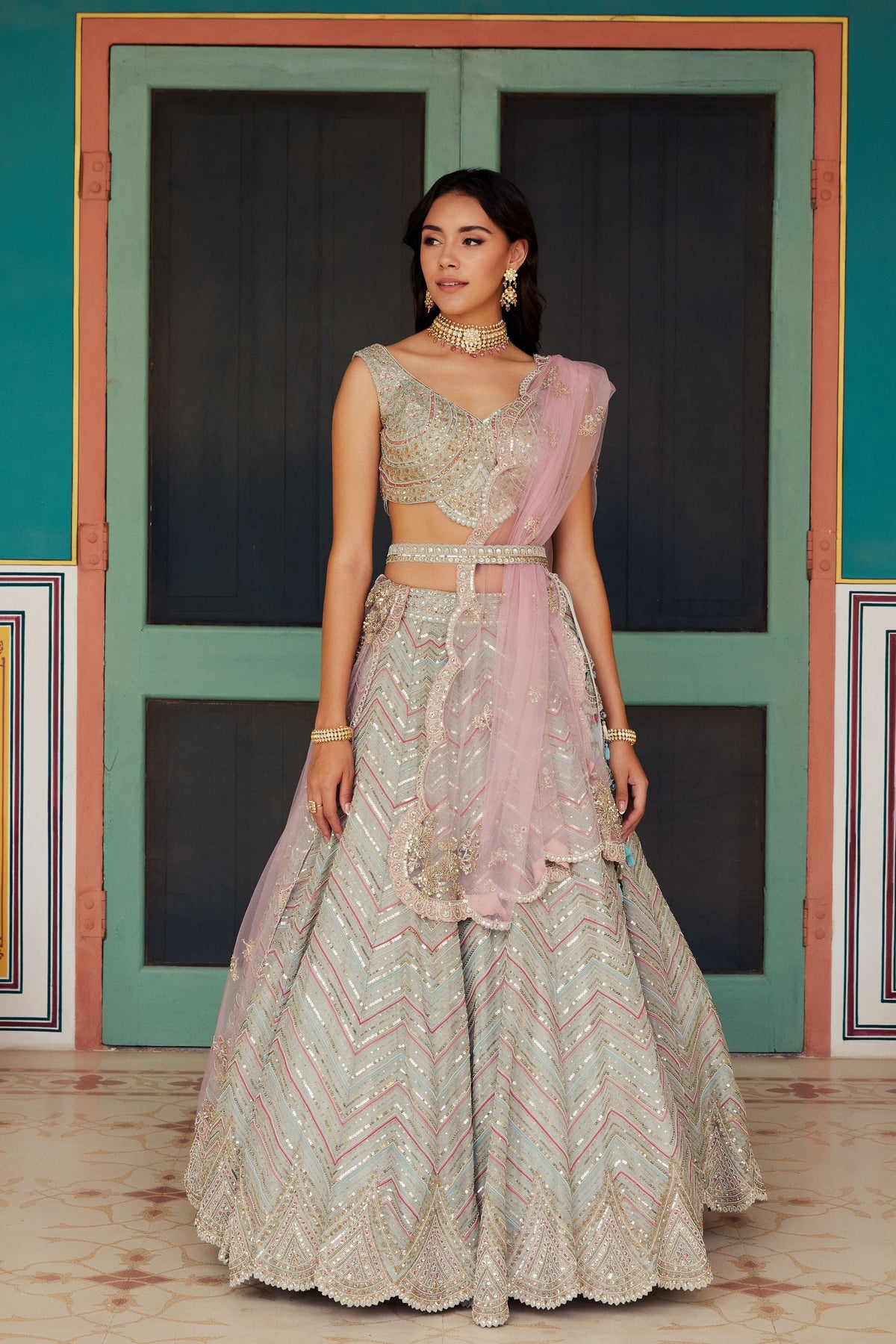 Dove grey embroidered lehenga set