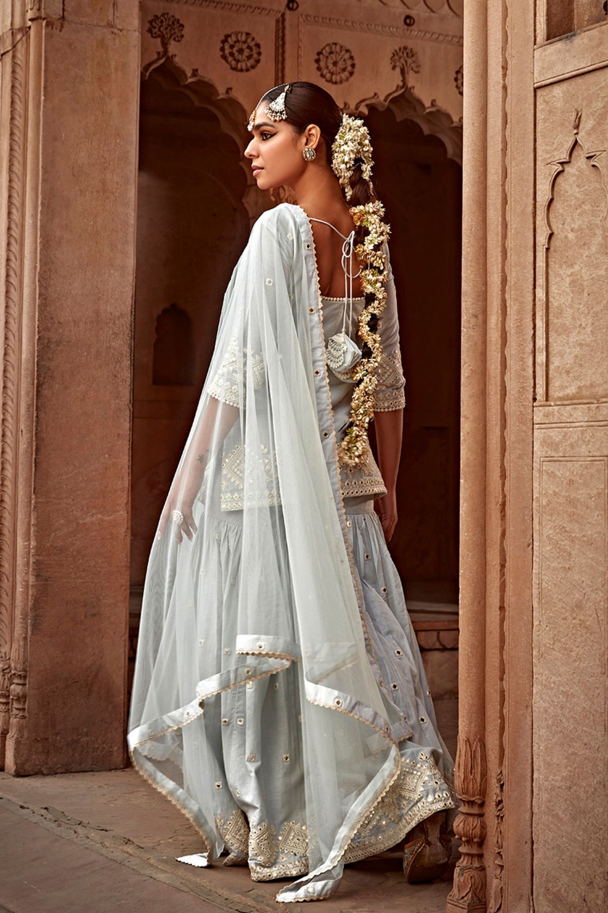 Ice Blue Diamond Straight Sharara Set