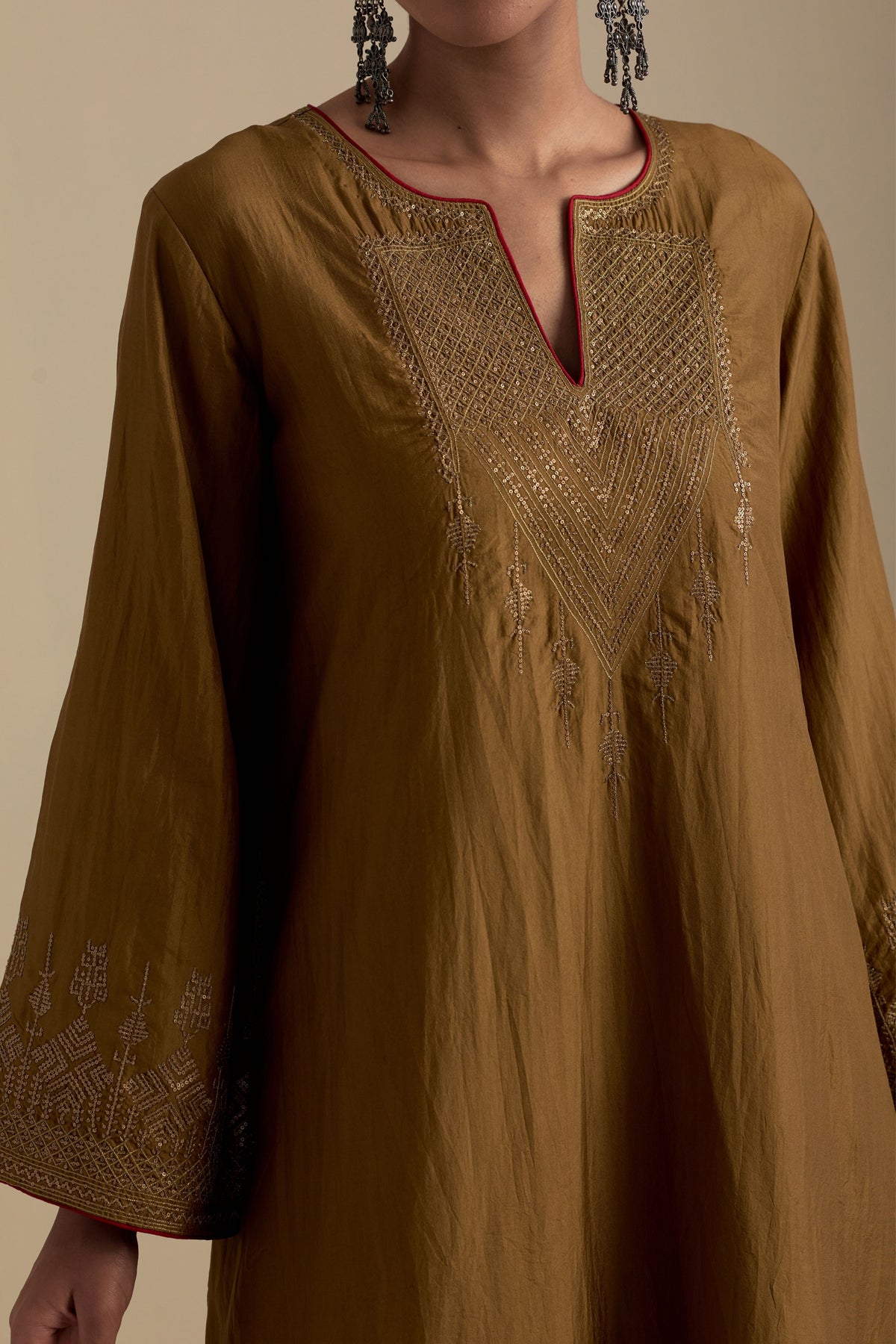 Olive A-line Kurta Set