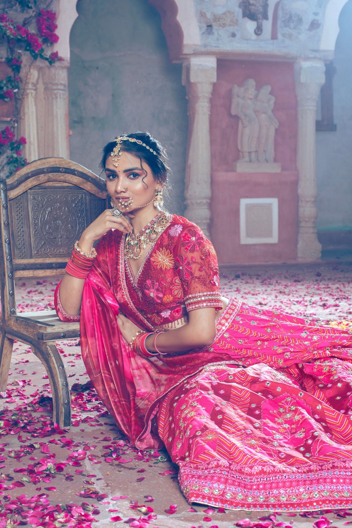 Maroon Embroidered and Printed Lehenga Set