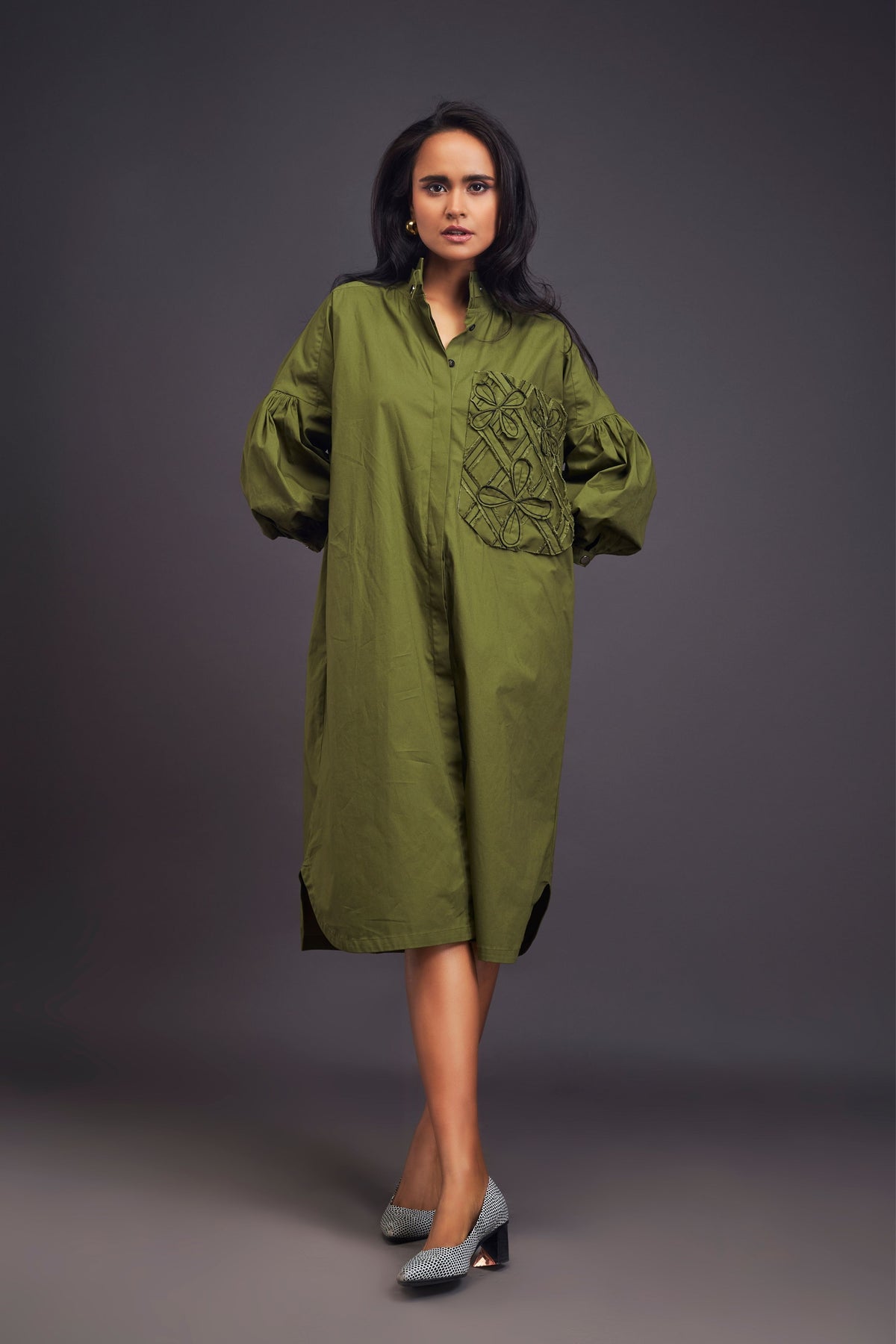 Green Oversized Shirt Dress