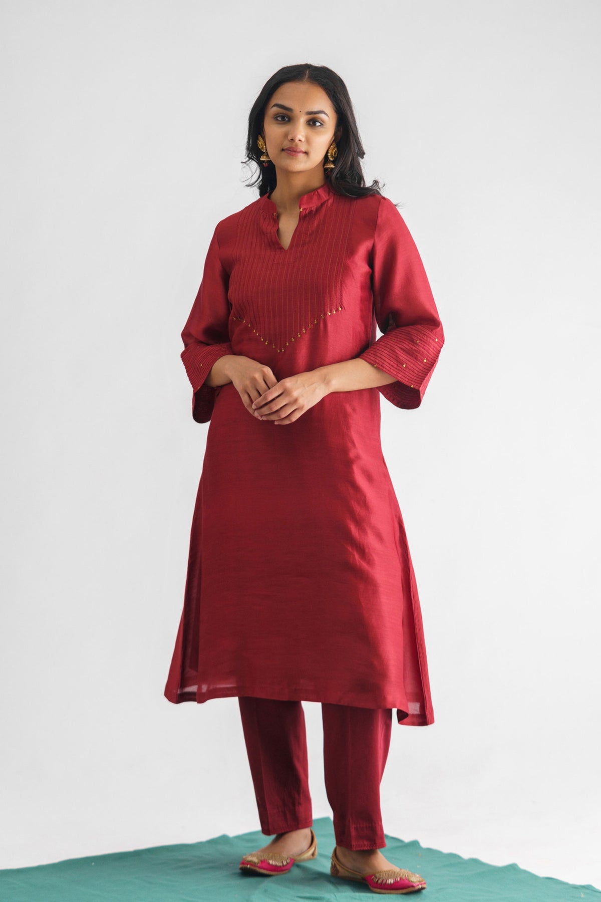 Maroon Chanderi Silk Tunic Set