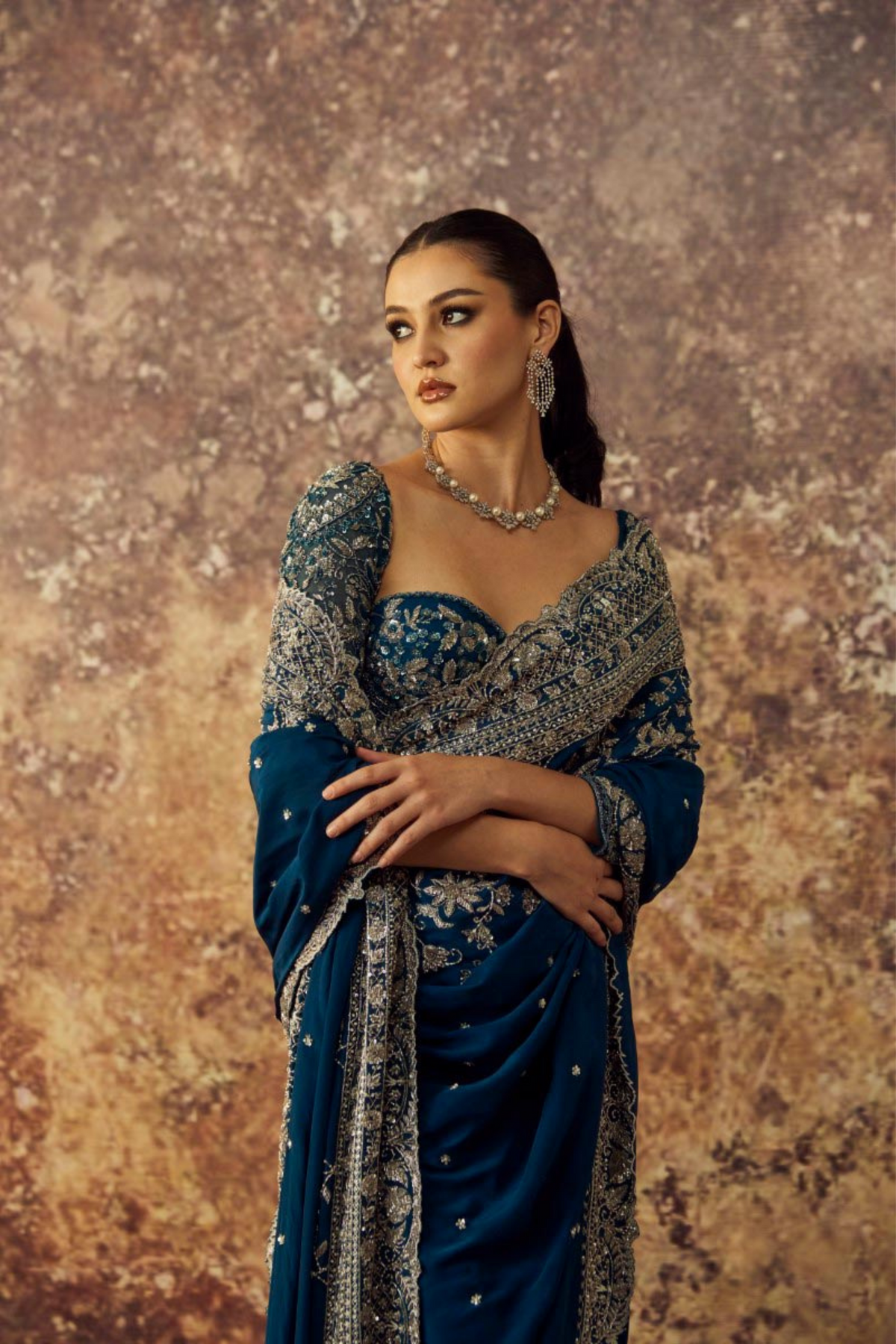 Blue Heavy Embroidered Saree Set