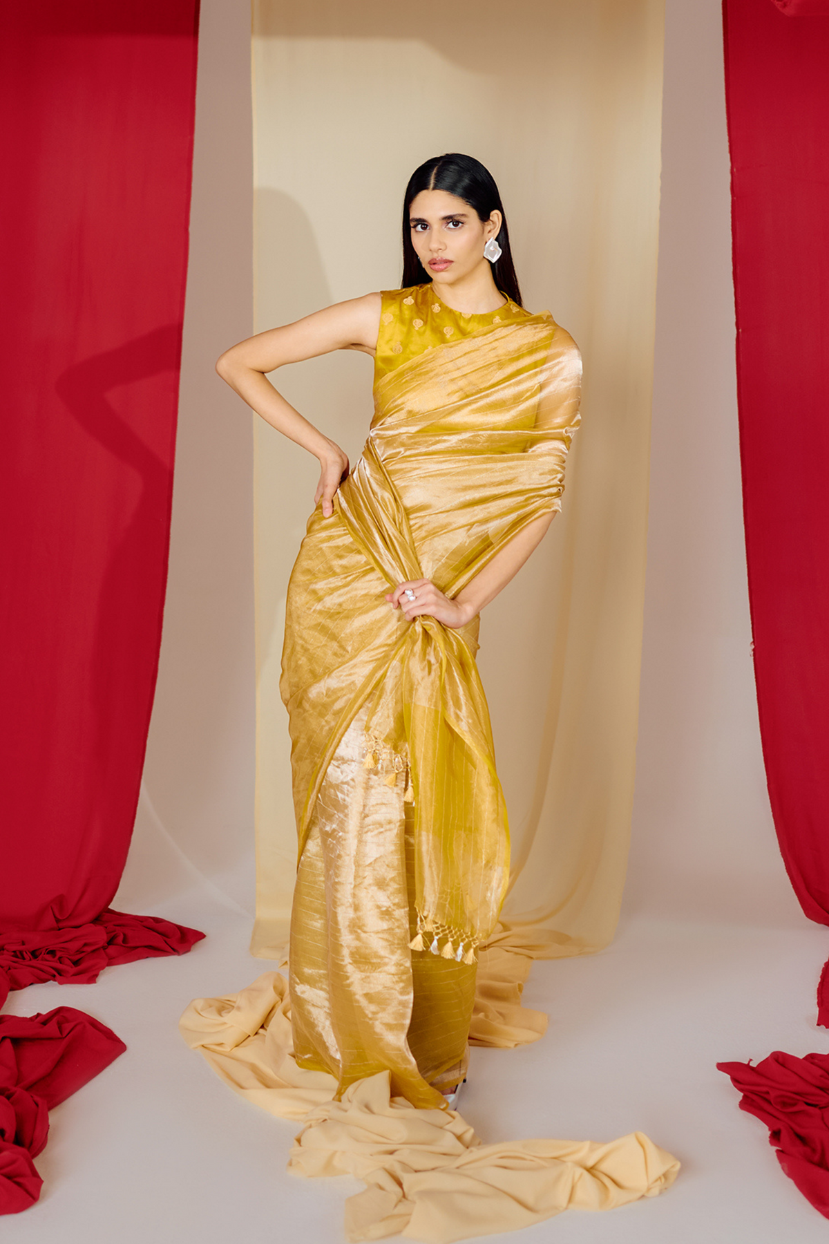 Handwoven Yellow Tissue Saree