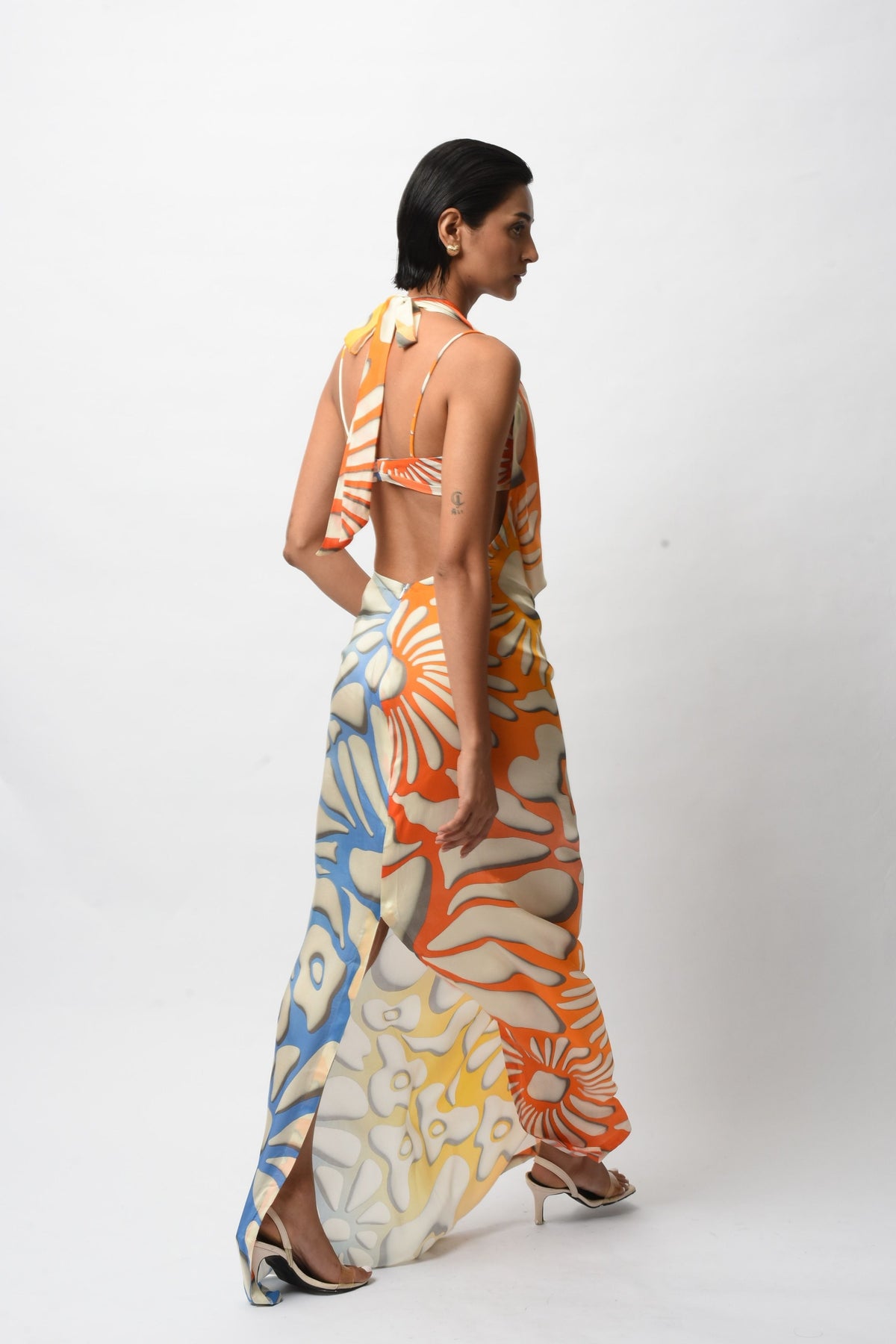 Multicolor Satin Allure Backless Resort Gown