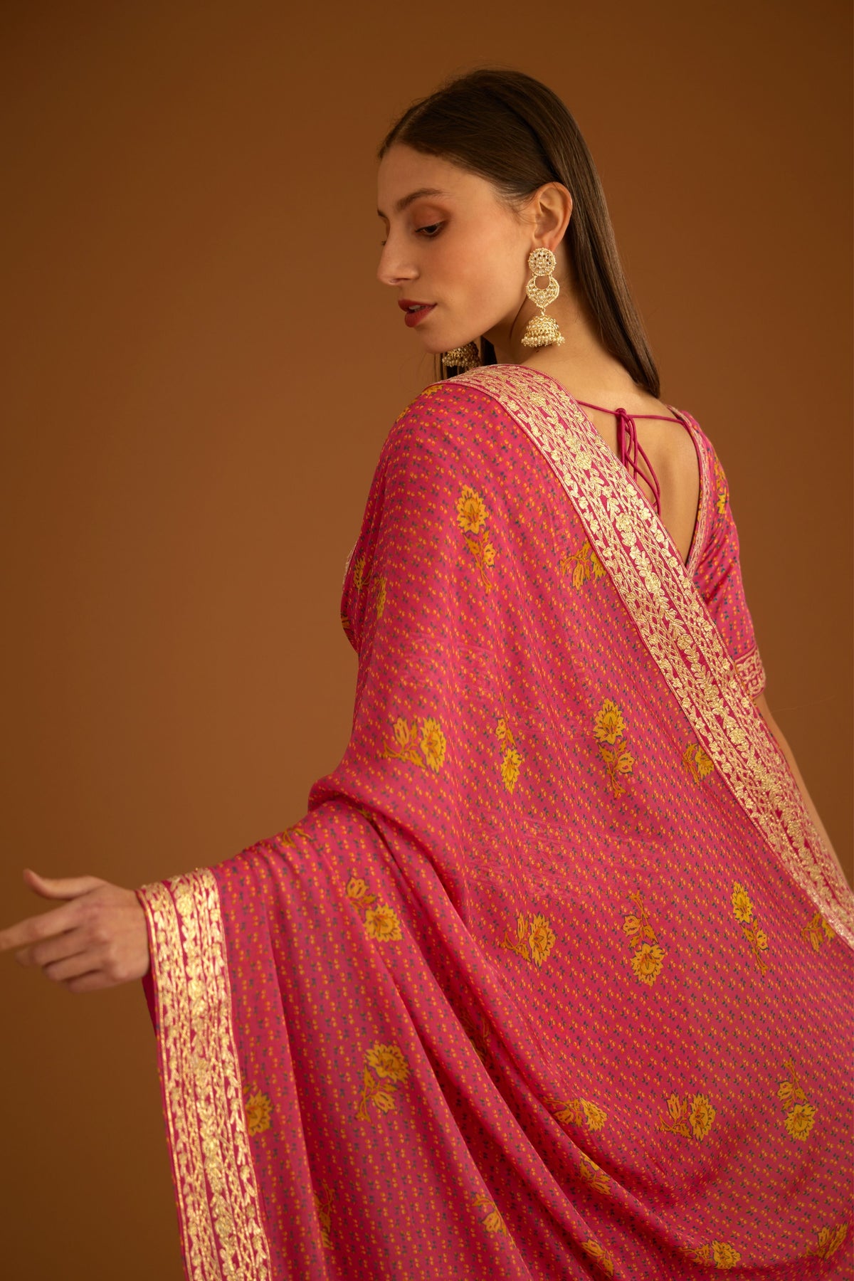 Fuschia pink Saree set