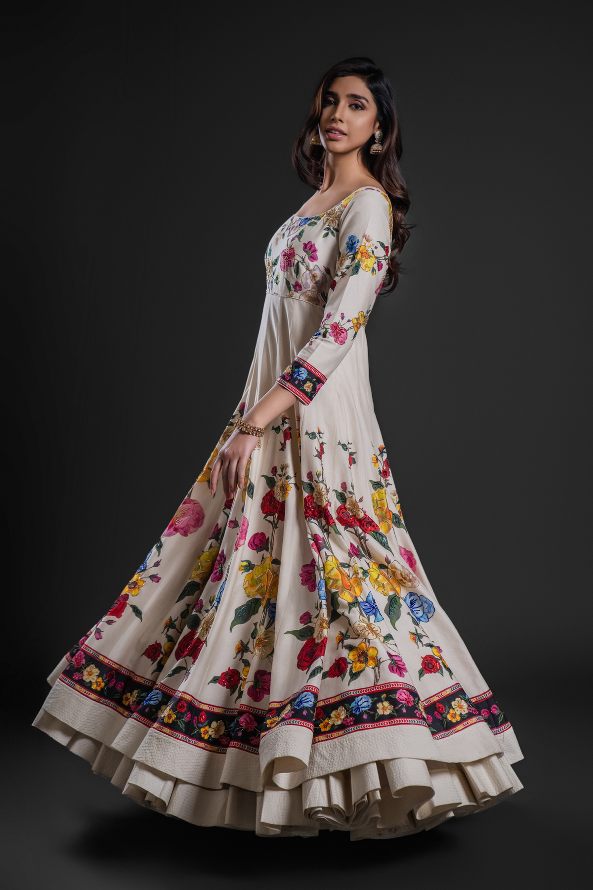 Ivory Floral Anarkali Set