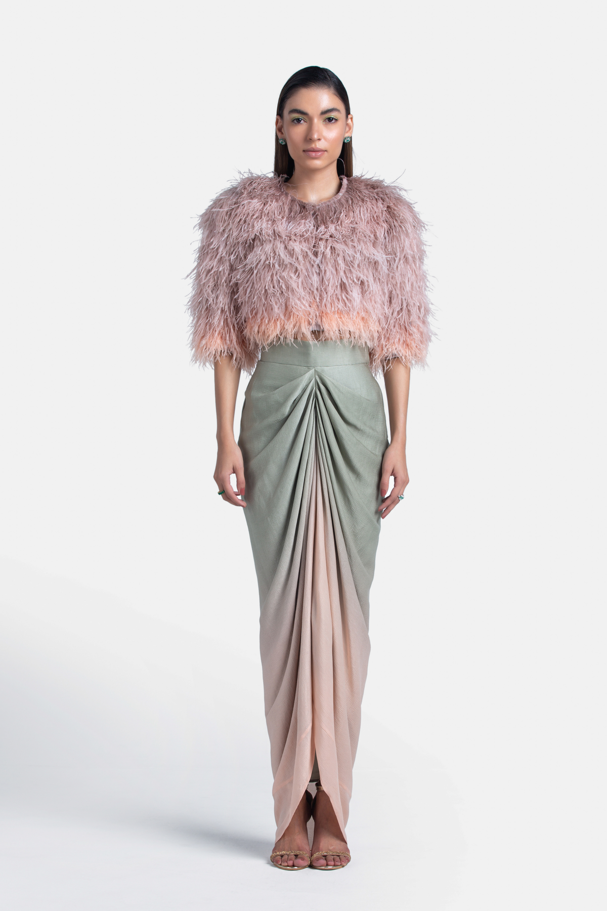 Stone To Salmon Pink Ombre Draped Skirt