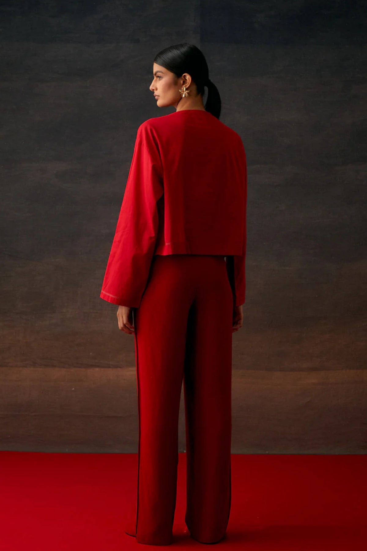 Red Straight Fit Trousers